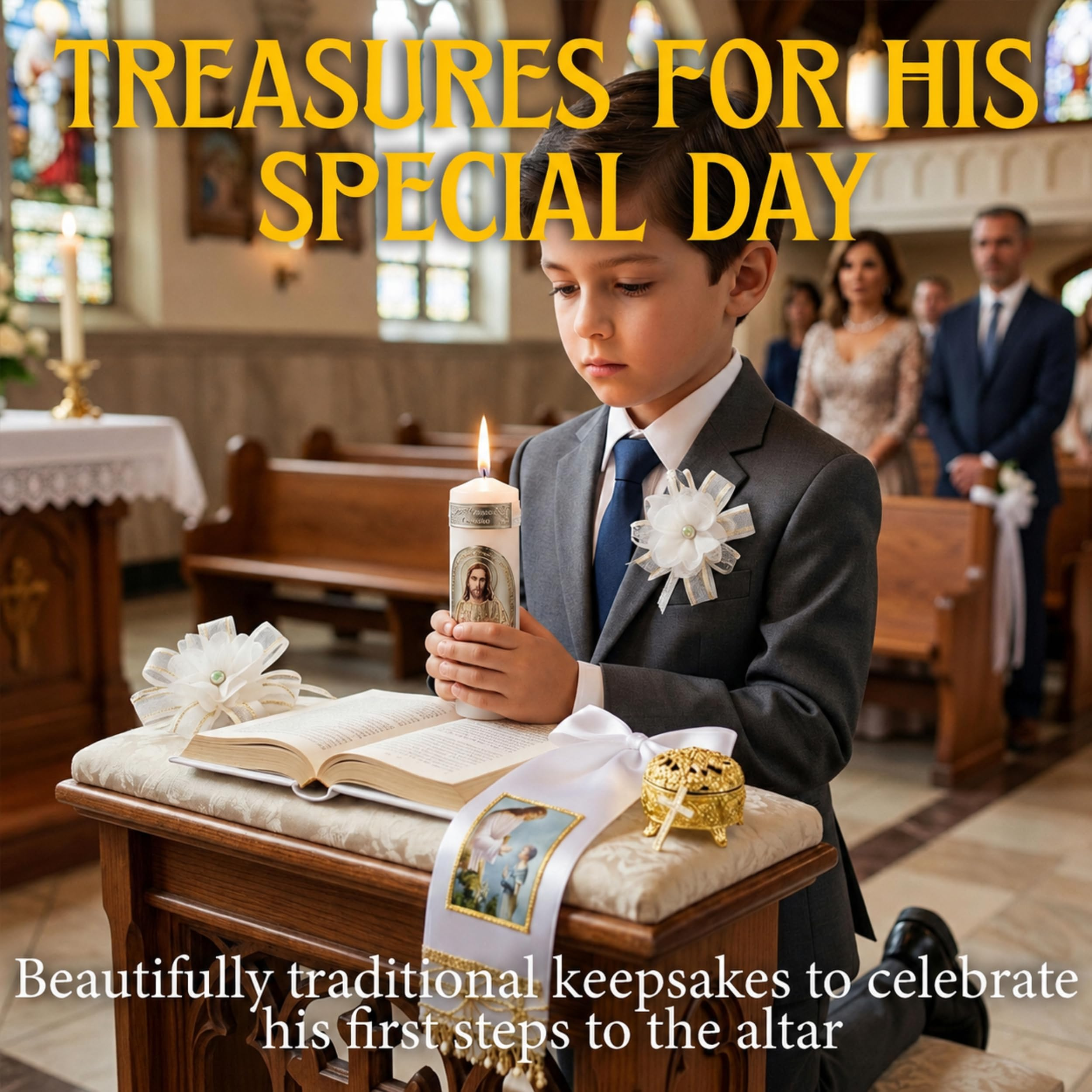 First Communion Set for Boys — Spanish Bible, Vela & Rosary | Primera Comunión Niño