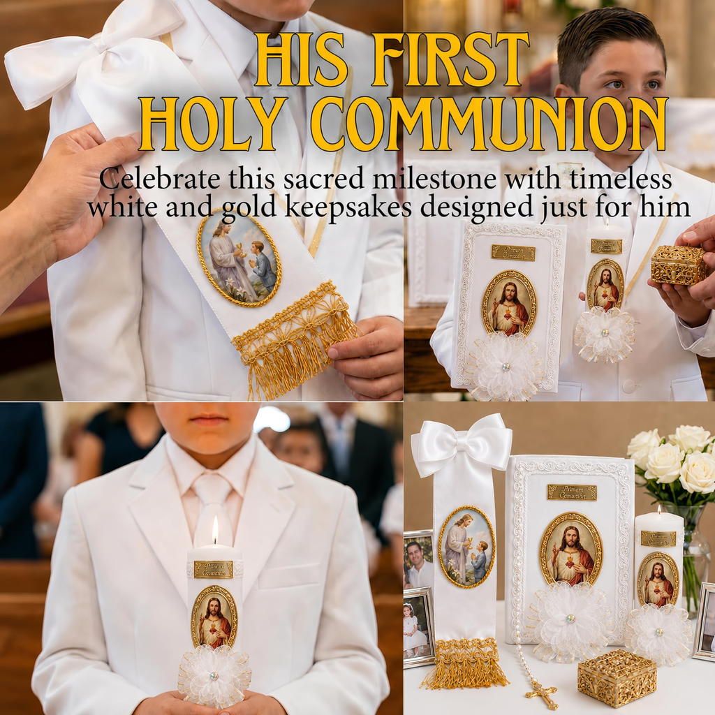 First Communion Set for Boys — Spanish Bible, Vela & Rosary | Primera Comunión Niño