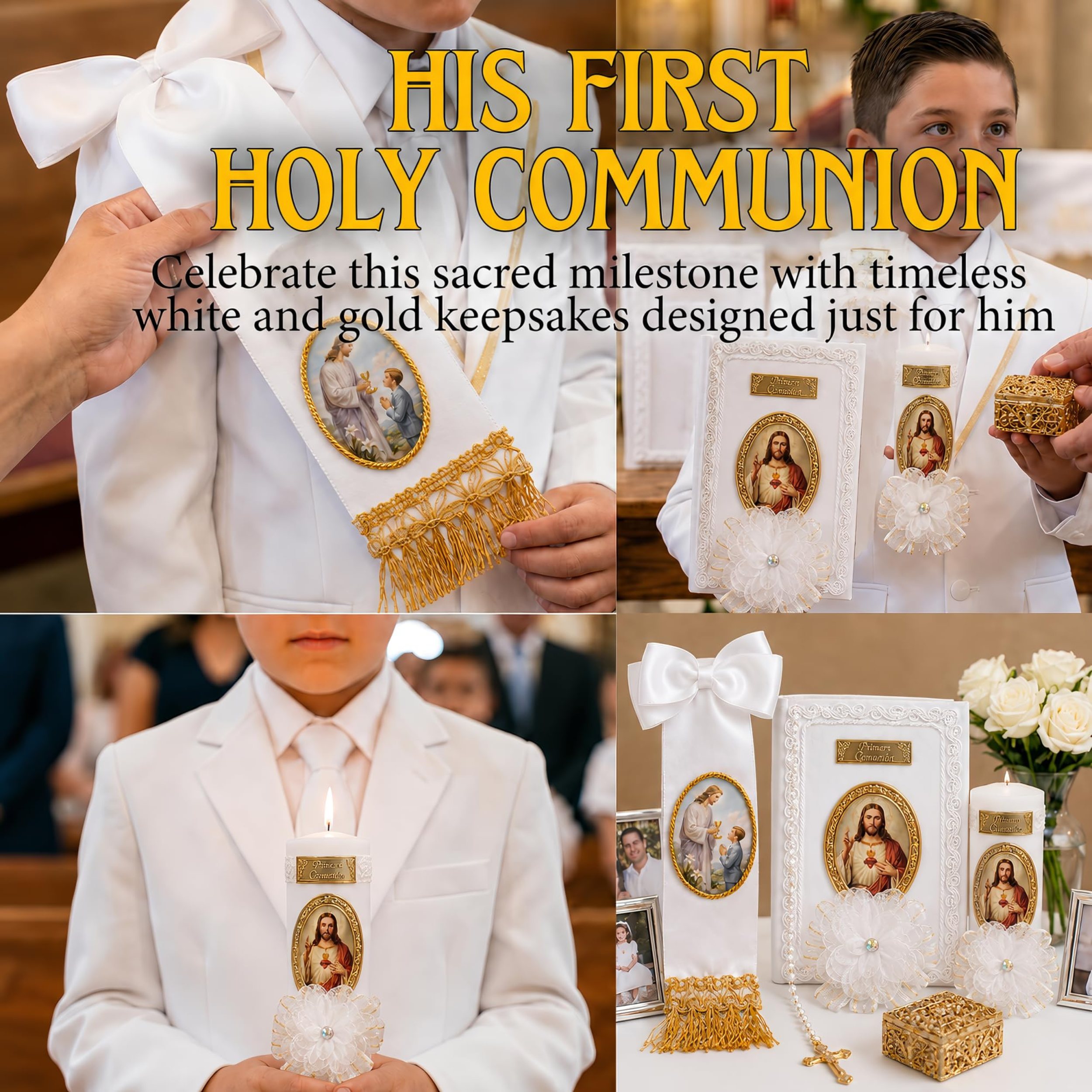 First Communion Set for Boys — Spanish Bible, Vela & Rosary | Primera Comunión Niño