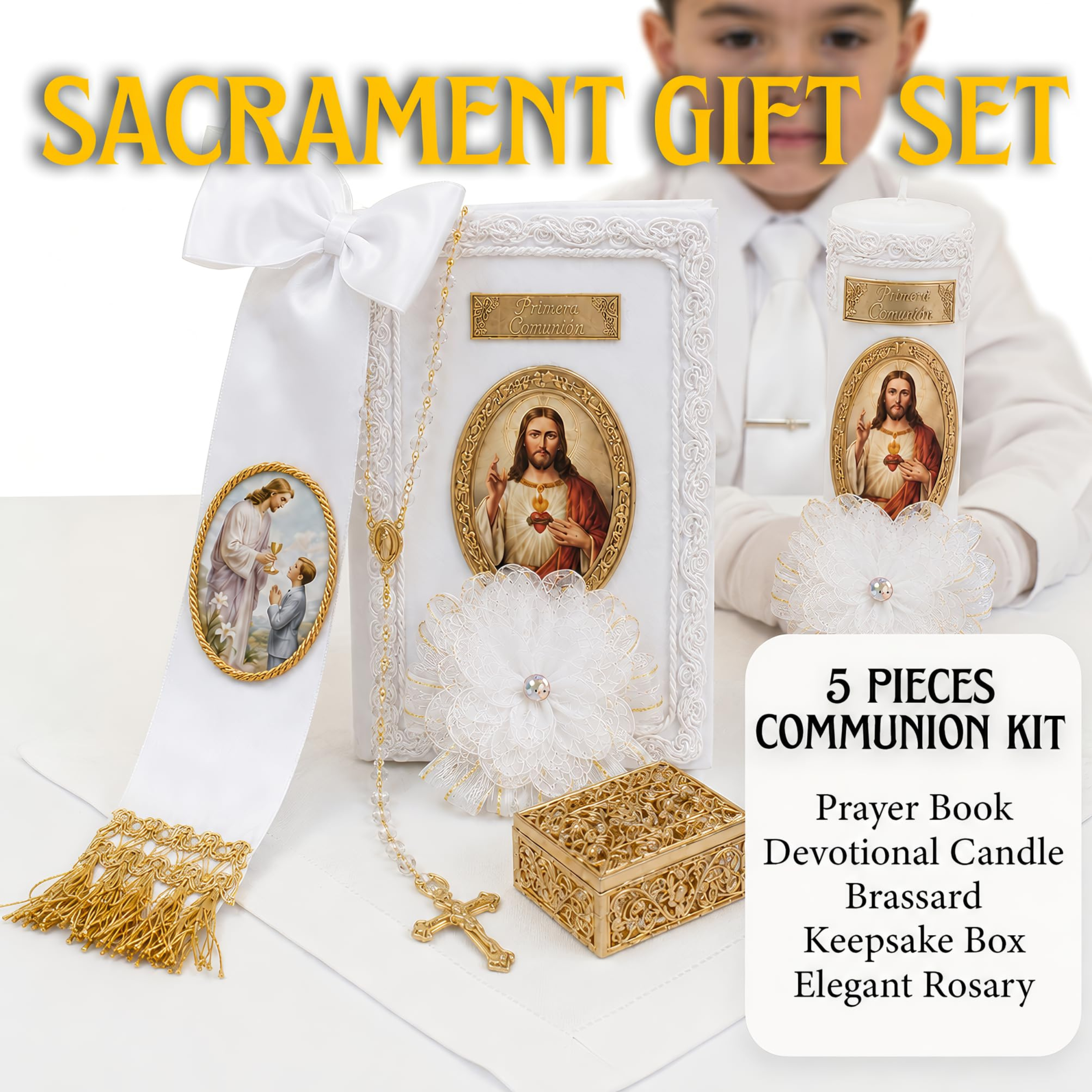 First Communion Set for Boys — Spanish Bible, Vela & Rosary | Primera Comunión Niño