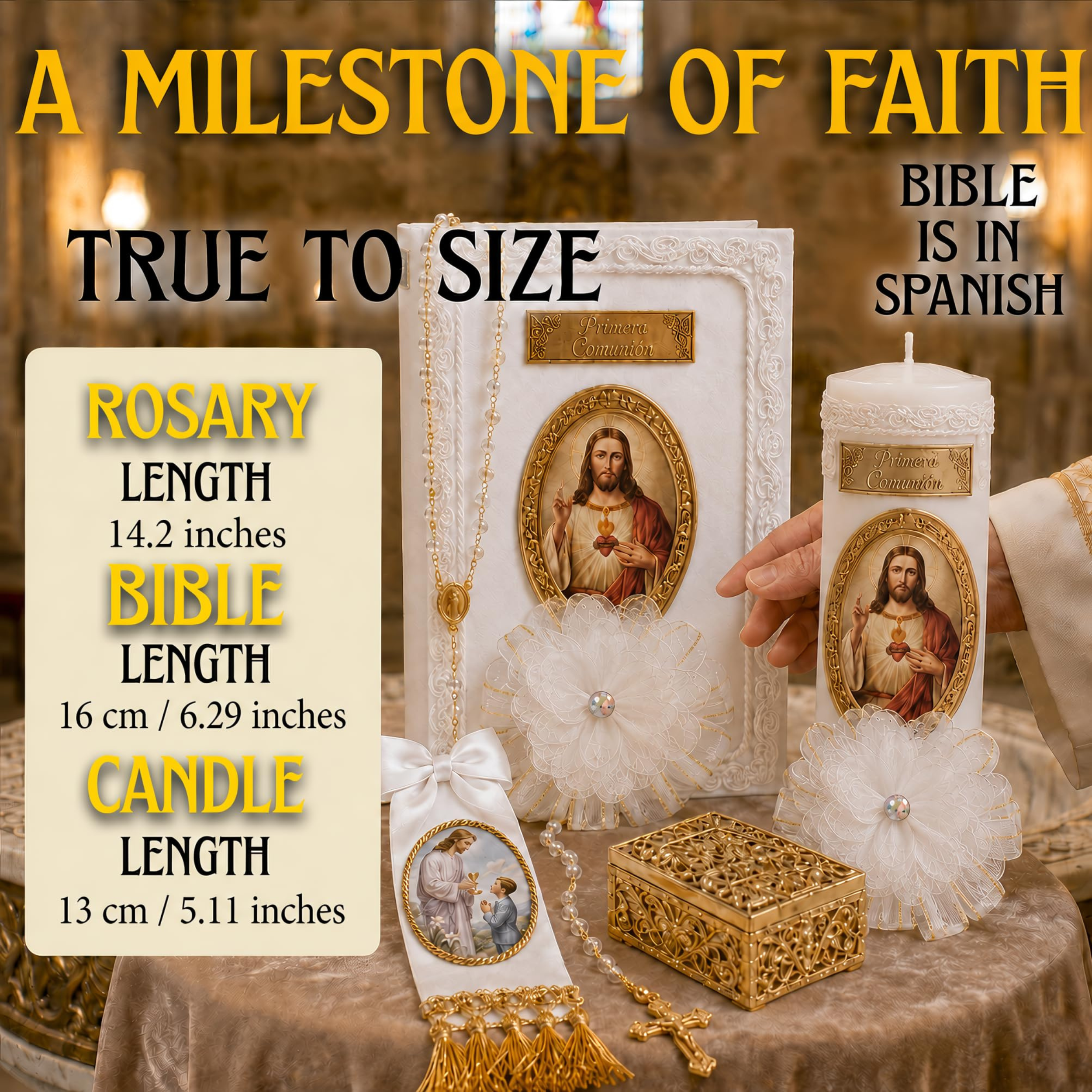 First Communion Set for Boys — Spanish Bible, Vela & Rosary | Primera Comunión Niño