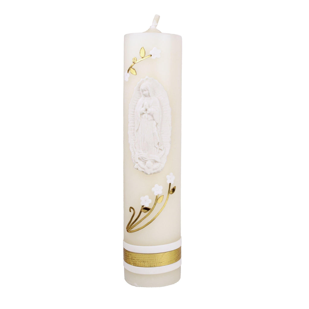 Nuestra Fe devotional prayer candle — Veladora religiosa de la Virgen María (Style 3) para oración y altar