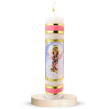 Nuestra Fe devotional prayer candle — Veladora religiosa del Niño Dios para oración y altar
