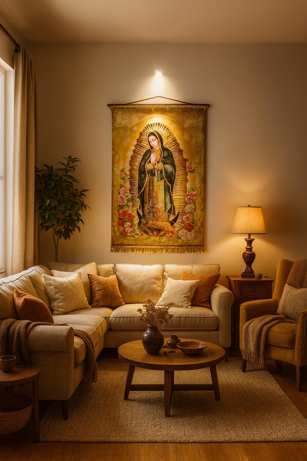 Banner Virgen de Guadalupe - San Miguel Arcangel - Catholic Wall Art - Arcangel Miguel - Virgin Mary Wall Art - Cuadro d
