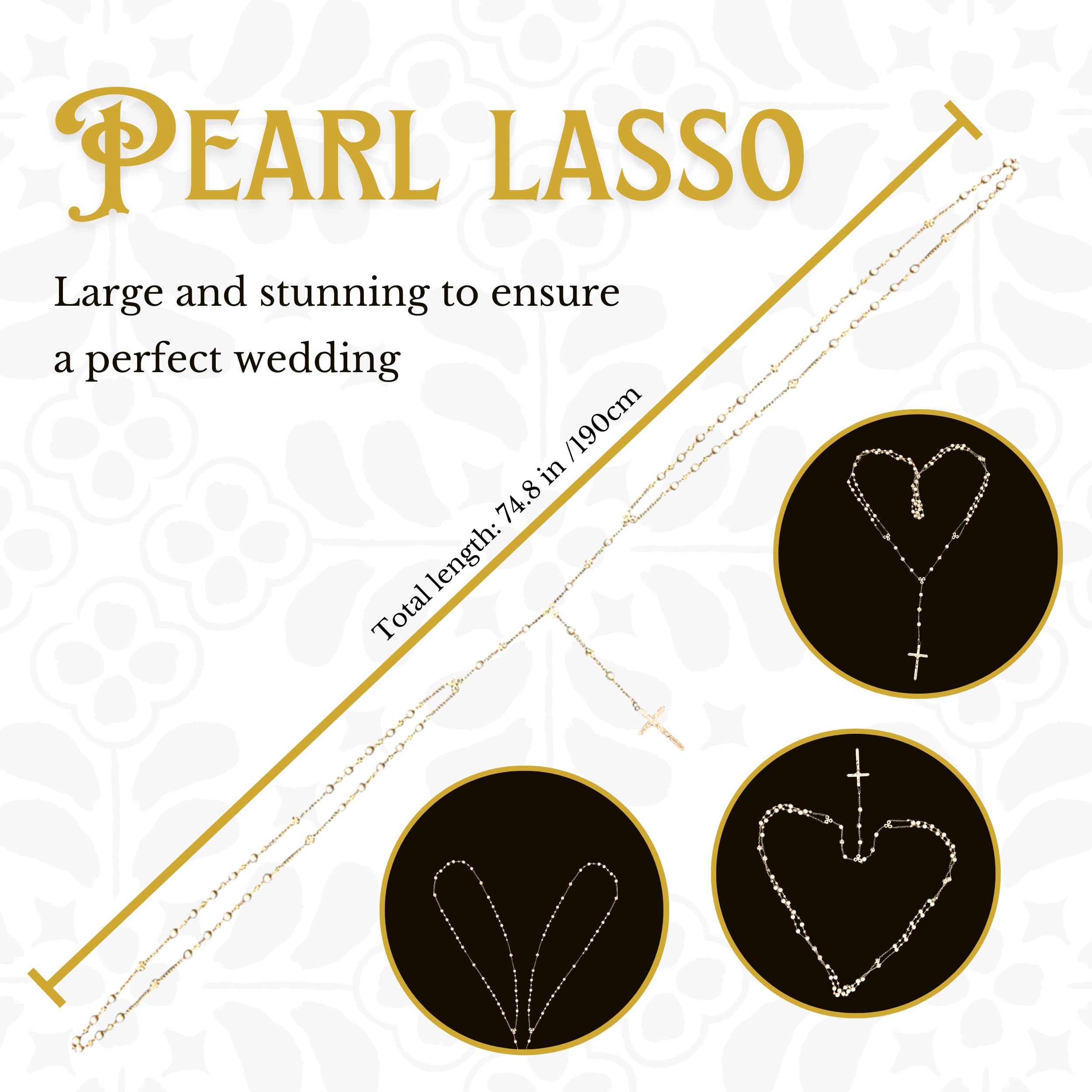 Nuestra Fe Wedding Lazo - Premium Pearl Beaded Lazo para Boda Catolica with Jesus and Virgen de Guadalupe Medallions