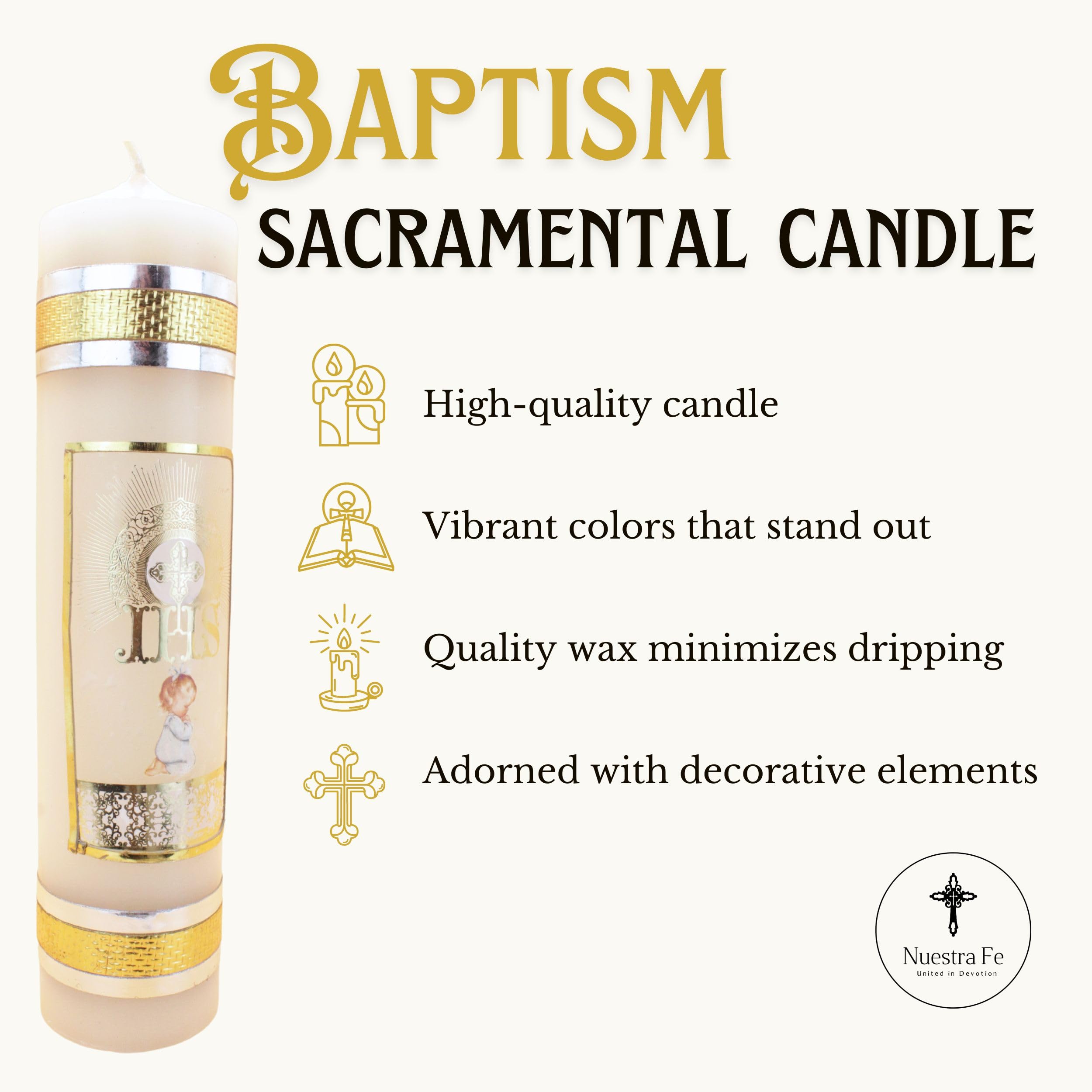 Authenthic baptism candle made by Mexican Artisans at La Villa Guadalupe | velas para bautizo de niña o niño | baptism c