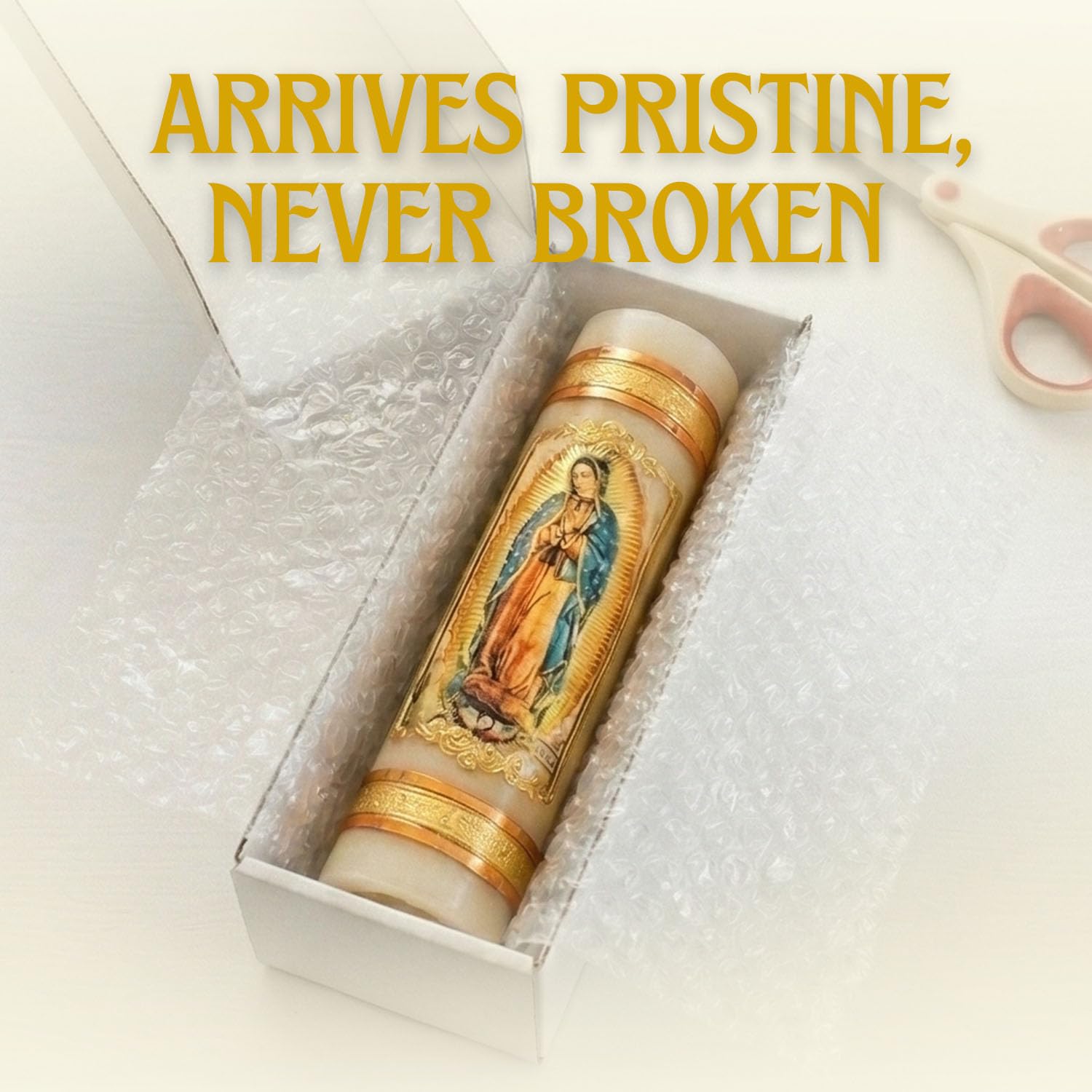 Nuestra Fe Virgen de Guadalupe Candle - Premium Full Body Image Devotional Catholic Vela Religiosa for Prayer and Home A