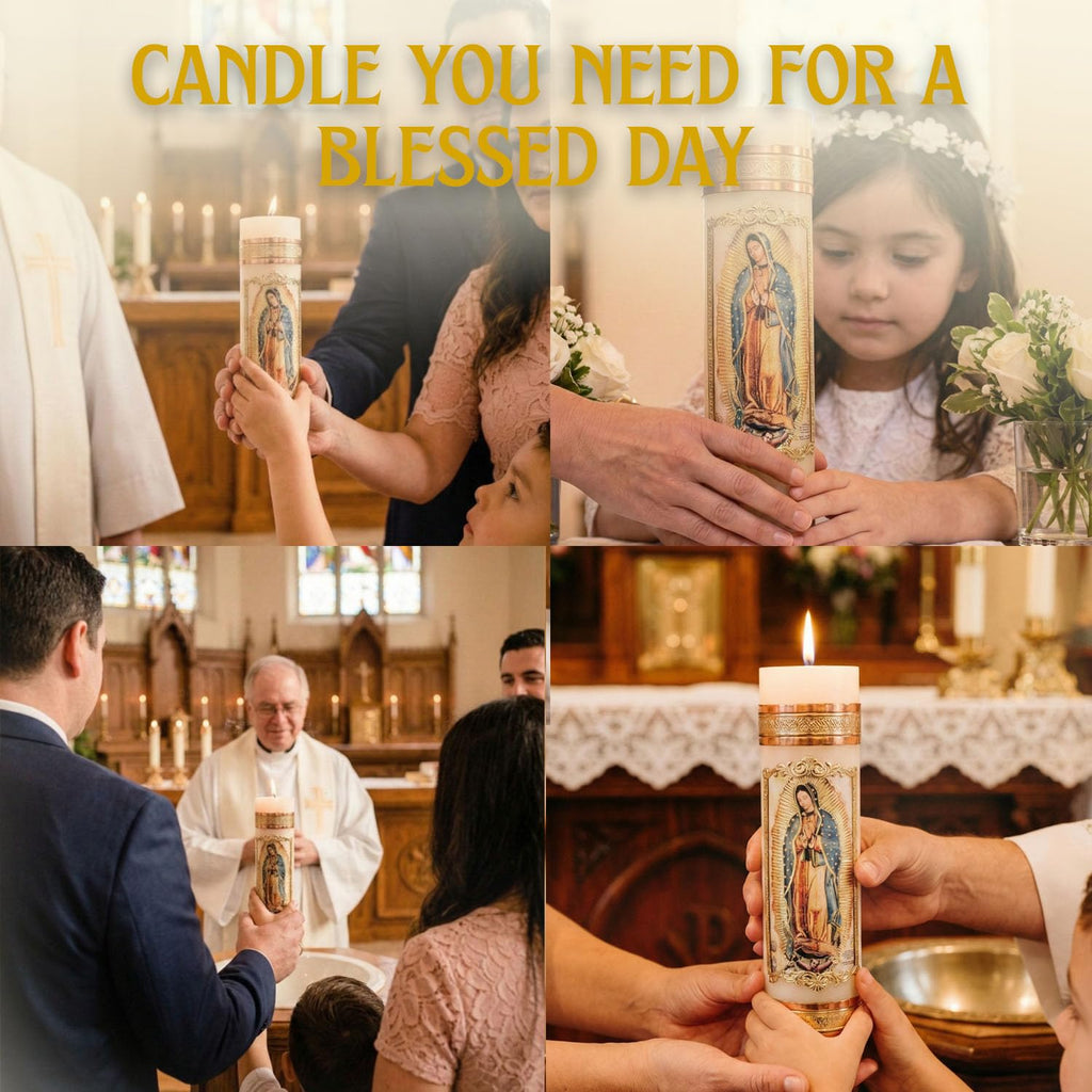 Nuestra Fe Virgen de Guadalupe Candle - Premium Full Body Image Devotional Catholic Vela Religiosa for Prayer and Home A