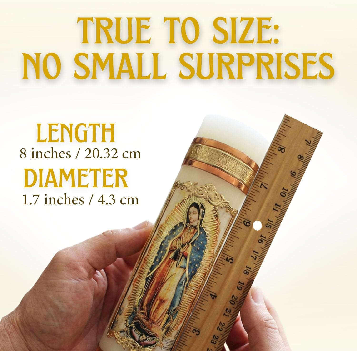 Virgen de Guadalupe Devotional Candle — Full-Body Gold Vela for Prayer & Altar