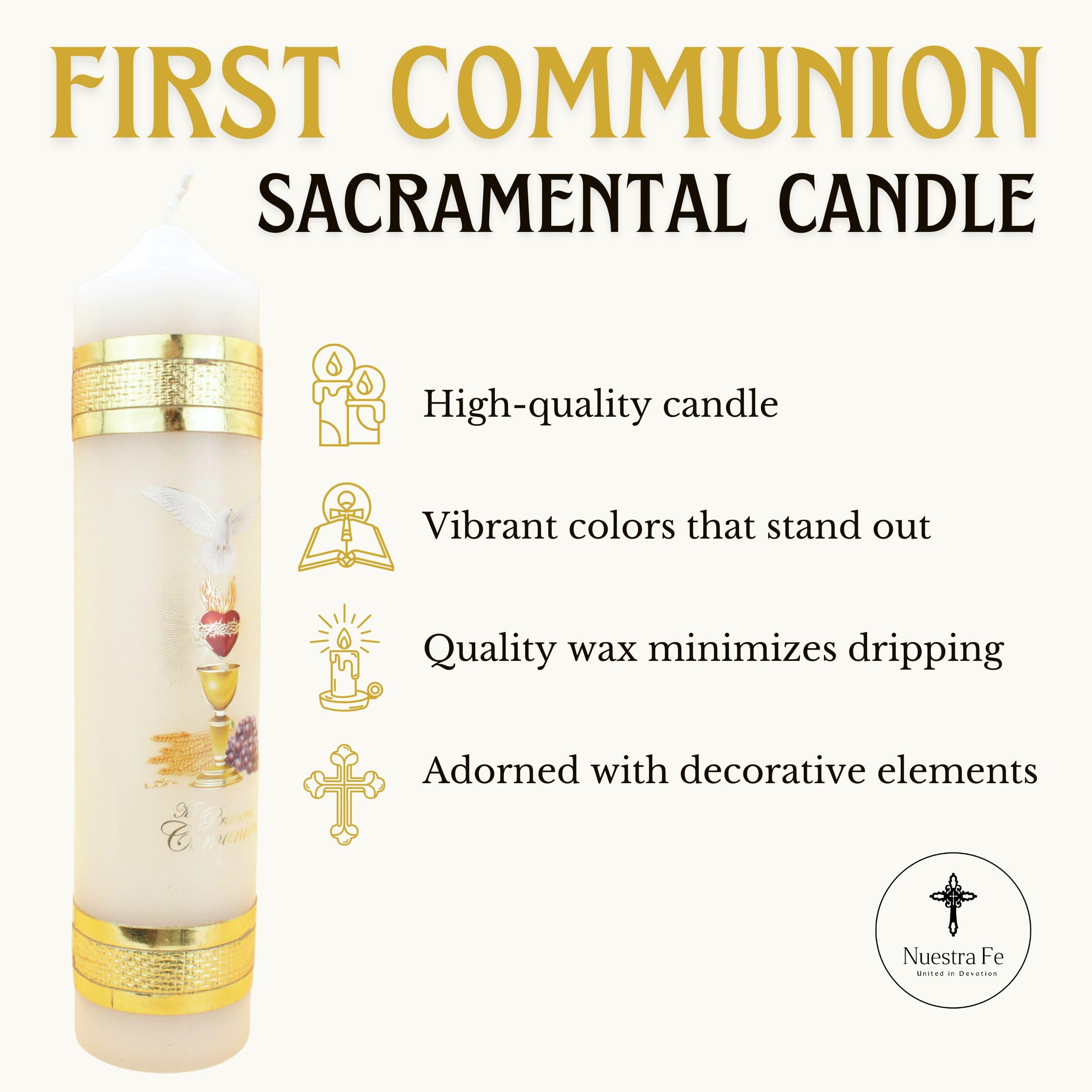 Authenthic First communion candle made by Mexican Artisans at La Villa de Guadalupe | Vela de primera comunion para niño