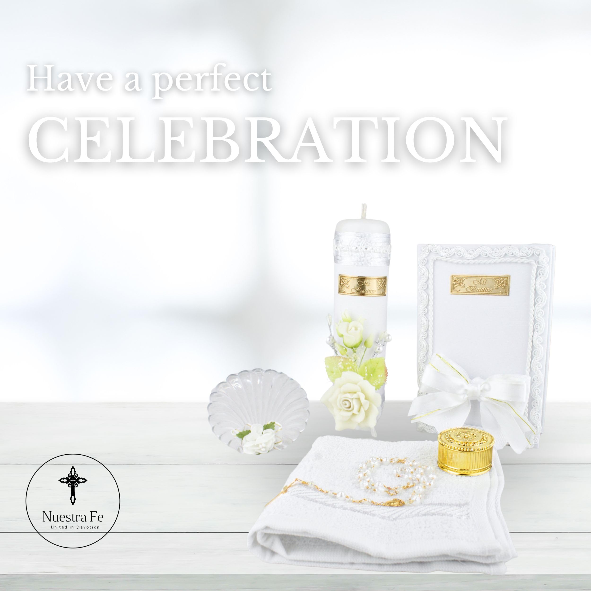 5 Pcs White Baptism candle set for girls and boys  - Velas para bautizo - vela de bautizo - catholic baptism candle - ba