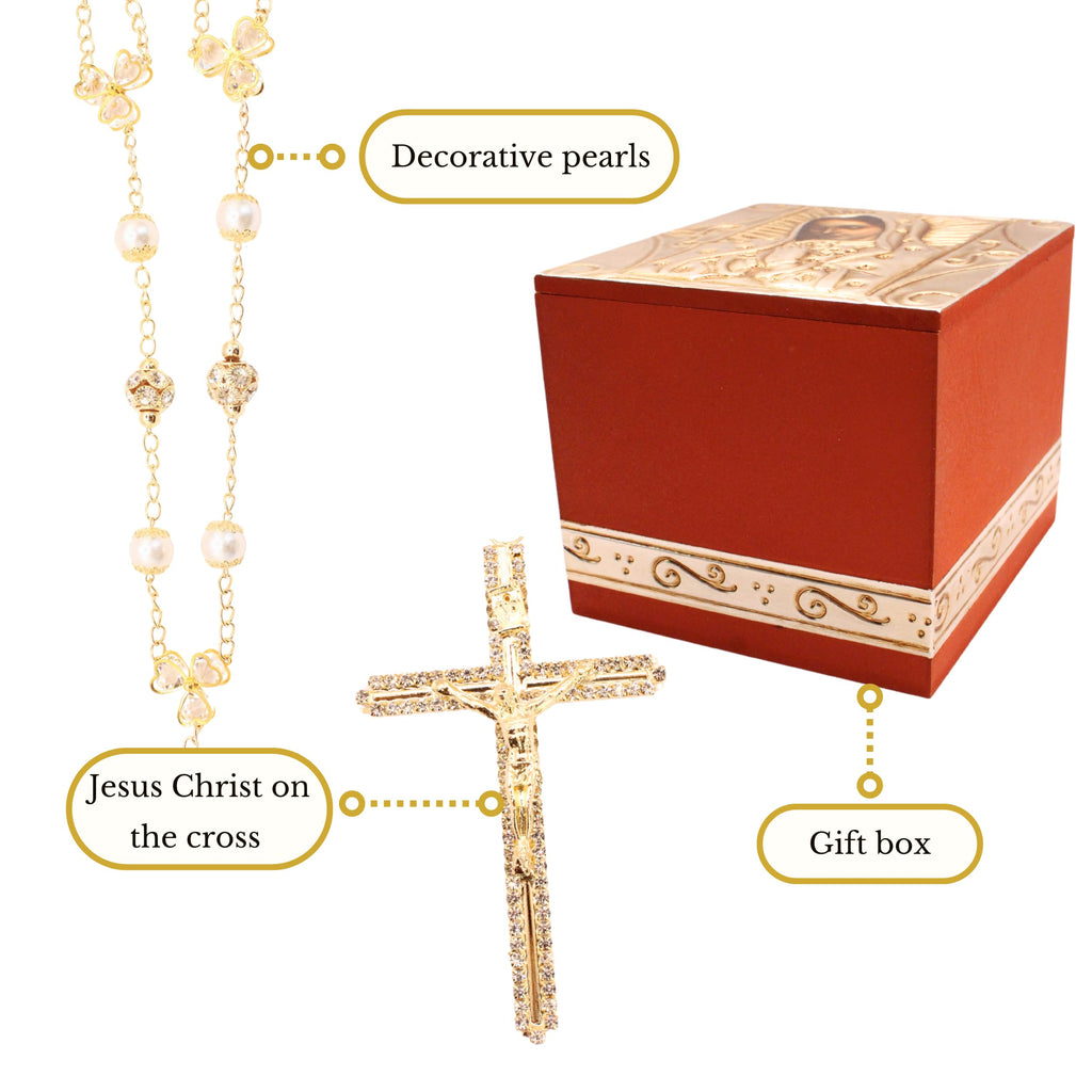 Nuestra Fe Wedding Lazo - Premium Pearl Beaded Lazo para Boda Catolica with Jesus and Virgen de Guadalupe Medallions