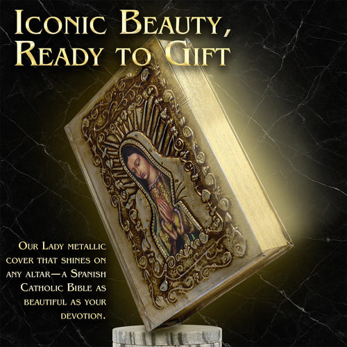 Catholic Spanish Bible — Virgen de Guadalupe Metallic Cover, Large Print | Biblia Católica