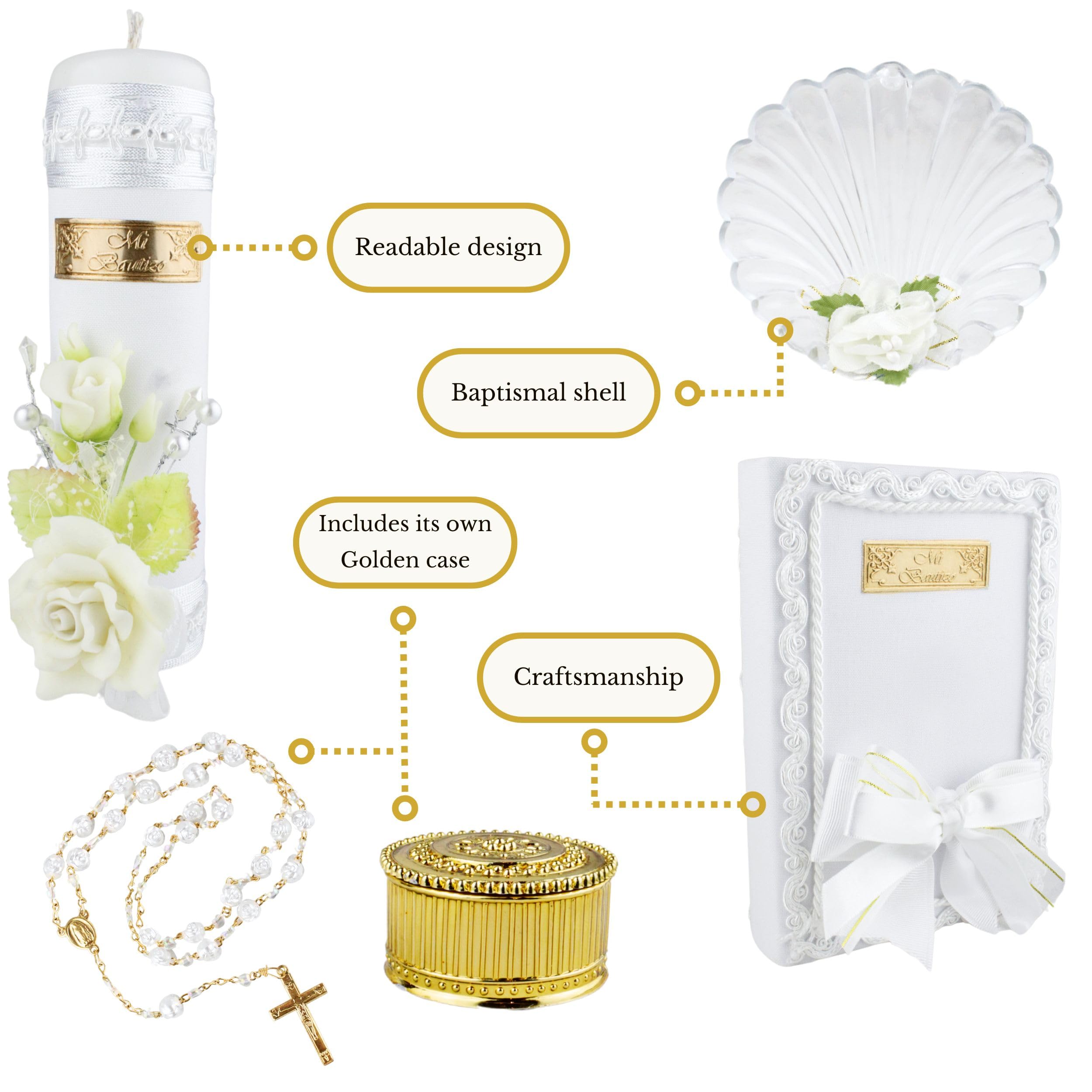 5 Pcs White Baptism candle set for girls and boys  - Velas para bautizo - vela de bautizo - catholic baptism candle - ba