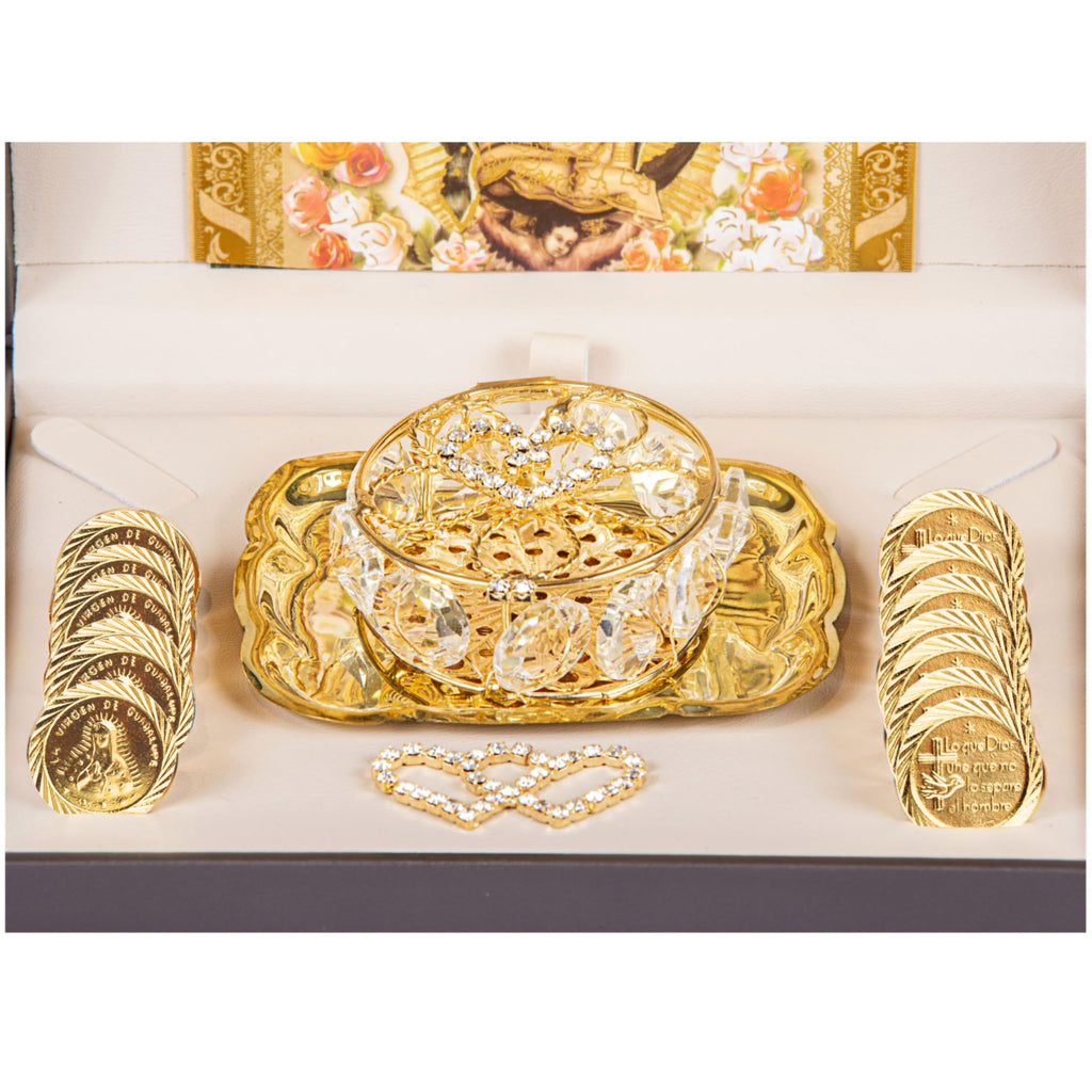 Nuestra Fe 14k Gold Plated Wedding Arras - Arras para boda catolica with our virgen of Guadalupe in a premium gift box m