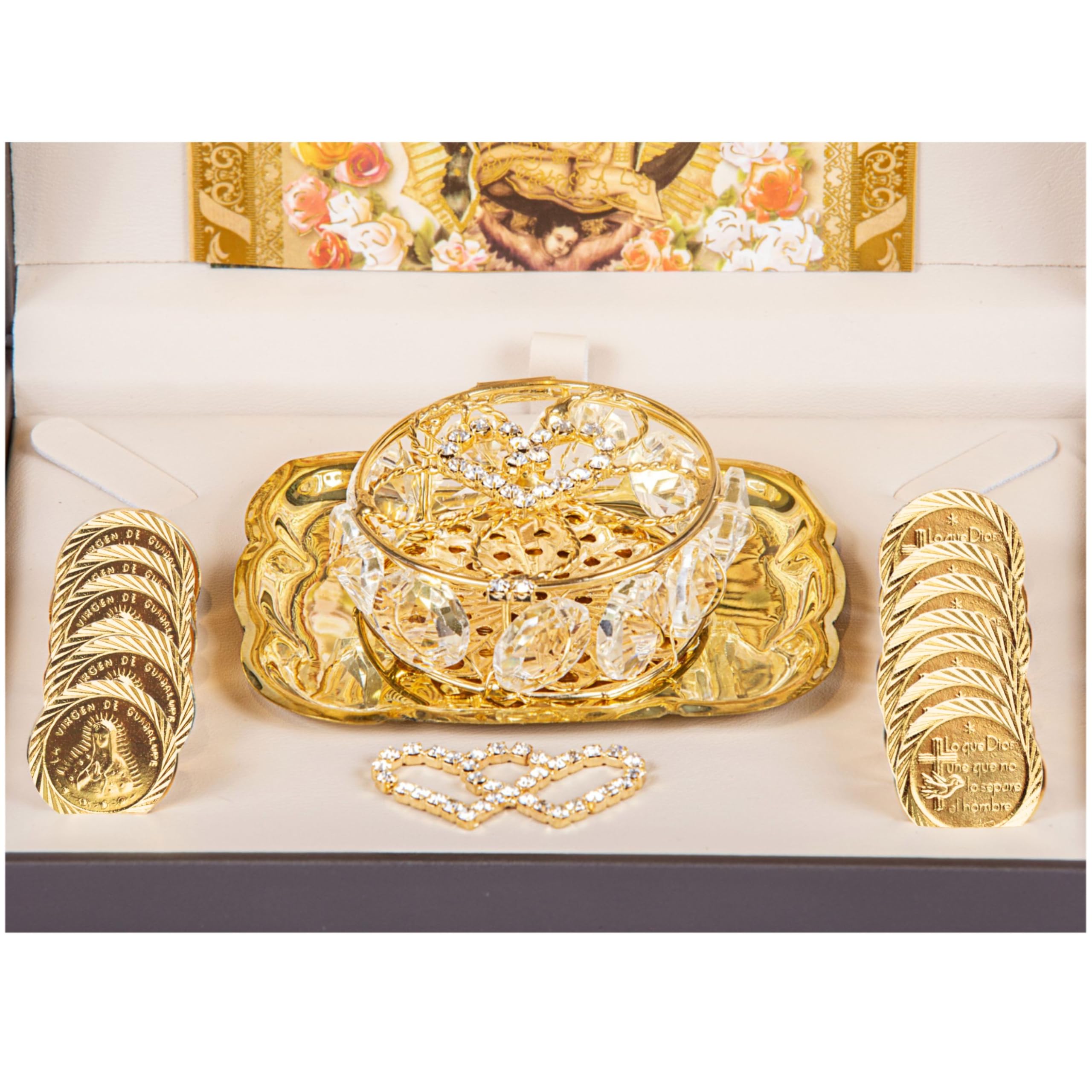 Nuestra Fe 14k Gold Plated Wedding Arras - Arras para boda catolica with our virgen of Guadalupe in a premium gift box m