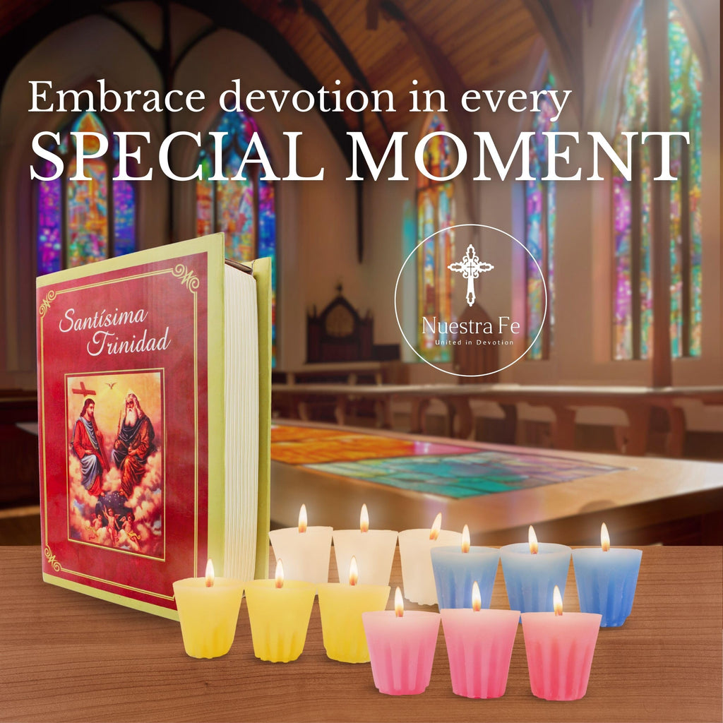 12 pack Devotional candles in a prayer box - Las 12 Velas de la divina providencia catolica - velas para posadas - velas