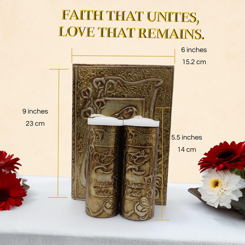 Nuestra Fe unity candles for wedding ceremony set - wedding unity candle set - burlap unity candle - velas para boda - r