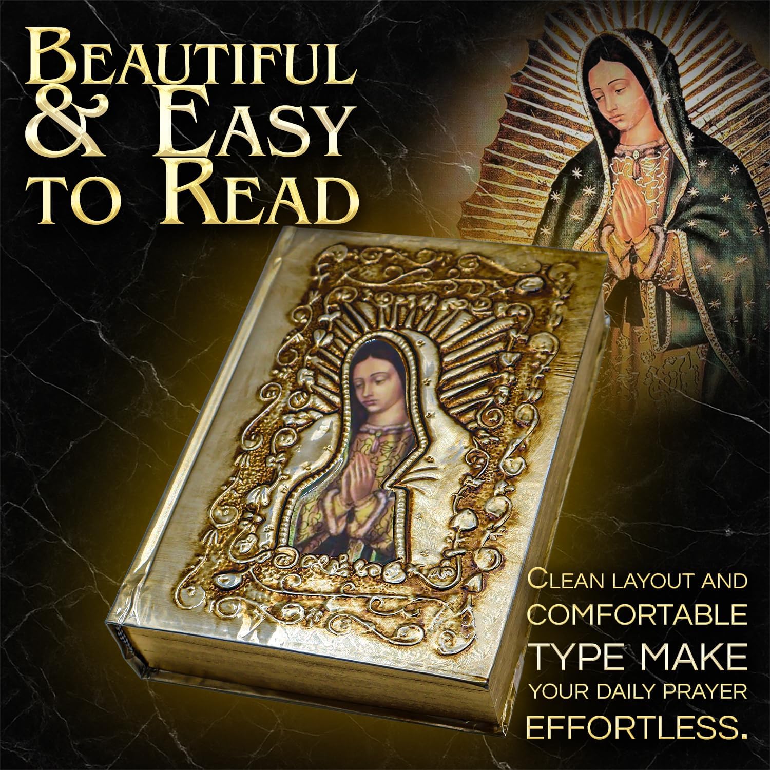Catholic Spanish Bible — Virgen de Guadalupe Metallic Cover, Large Print | Biblia Católica