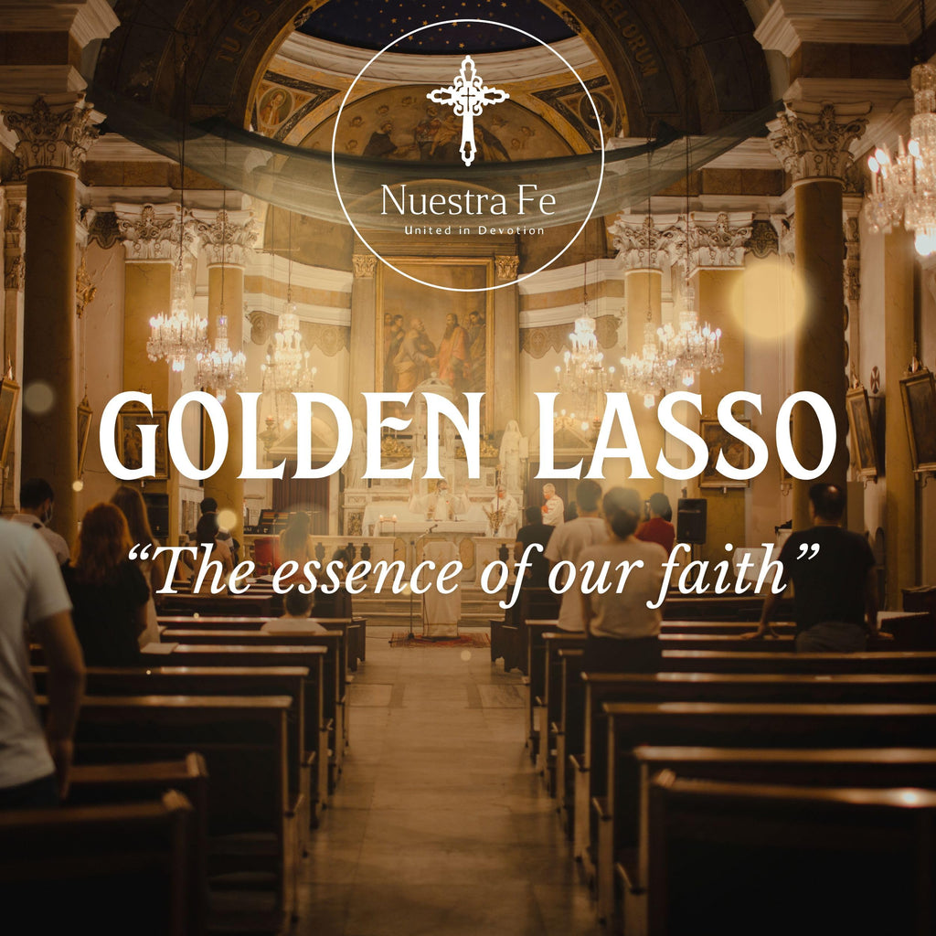 Gold Plated Deluxe Lazo para boda - Wedding lasso crystal with Jesus christ and virgen de guadalupe - Lazos de bodas de 