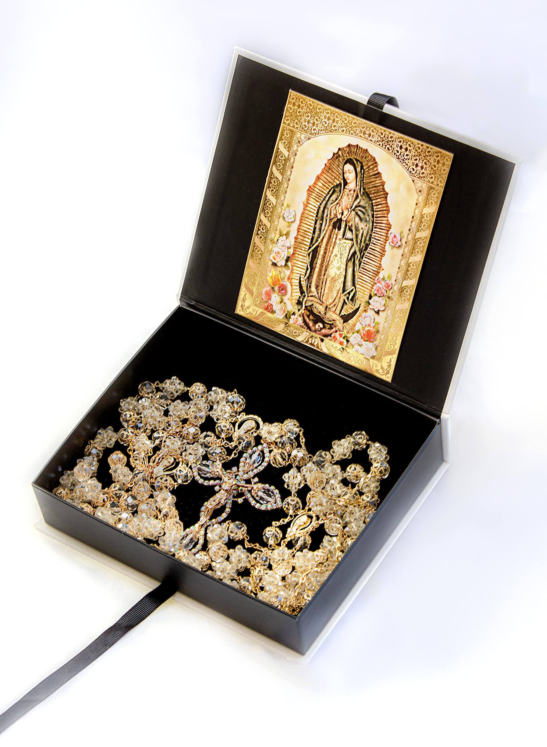 Gold Plated Deluxe Lazo para boda - Wedding lasso crystal with Jesus christ and virgen de guadalupe - Lazos de bodas de 