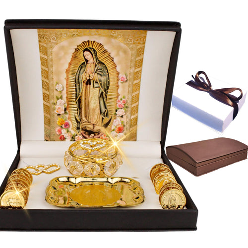 Nuestra Fe 14k Gold Plated Wedding Arras - Arras para boda catolica with our virgen of Guadalupe in a premium gift box m