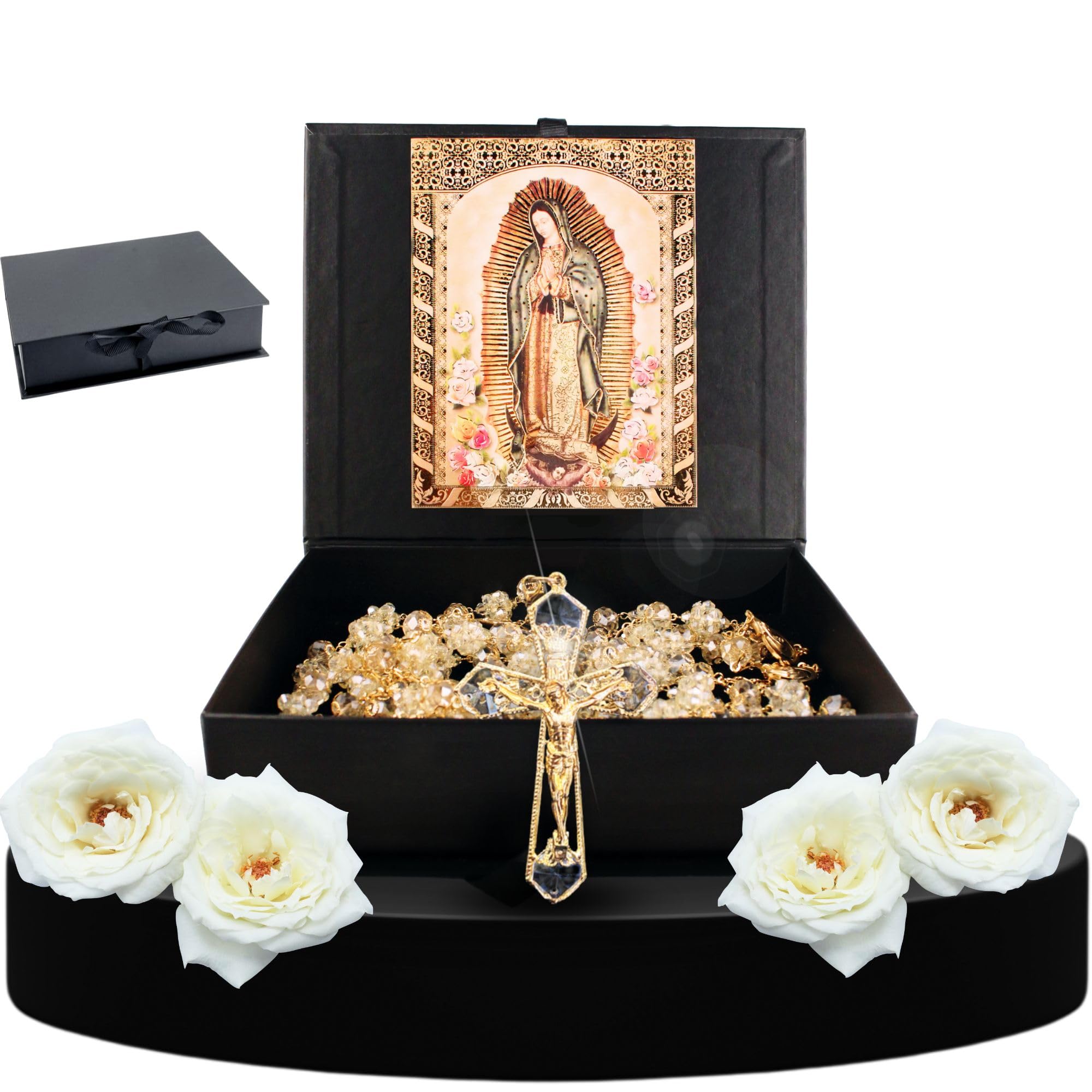 Gold Plated Deluxe Lazo para boda - Wedding lasso crystal with Jesus christ and virgen de guadalupe - Lazos de bodas de 