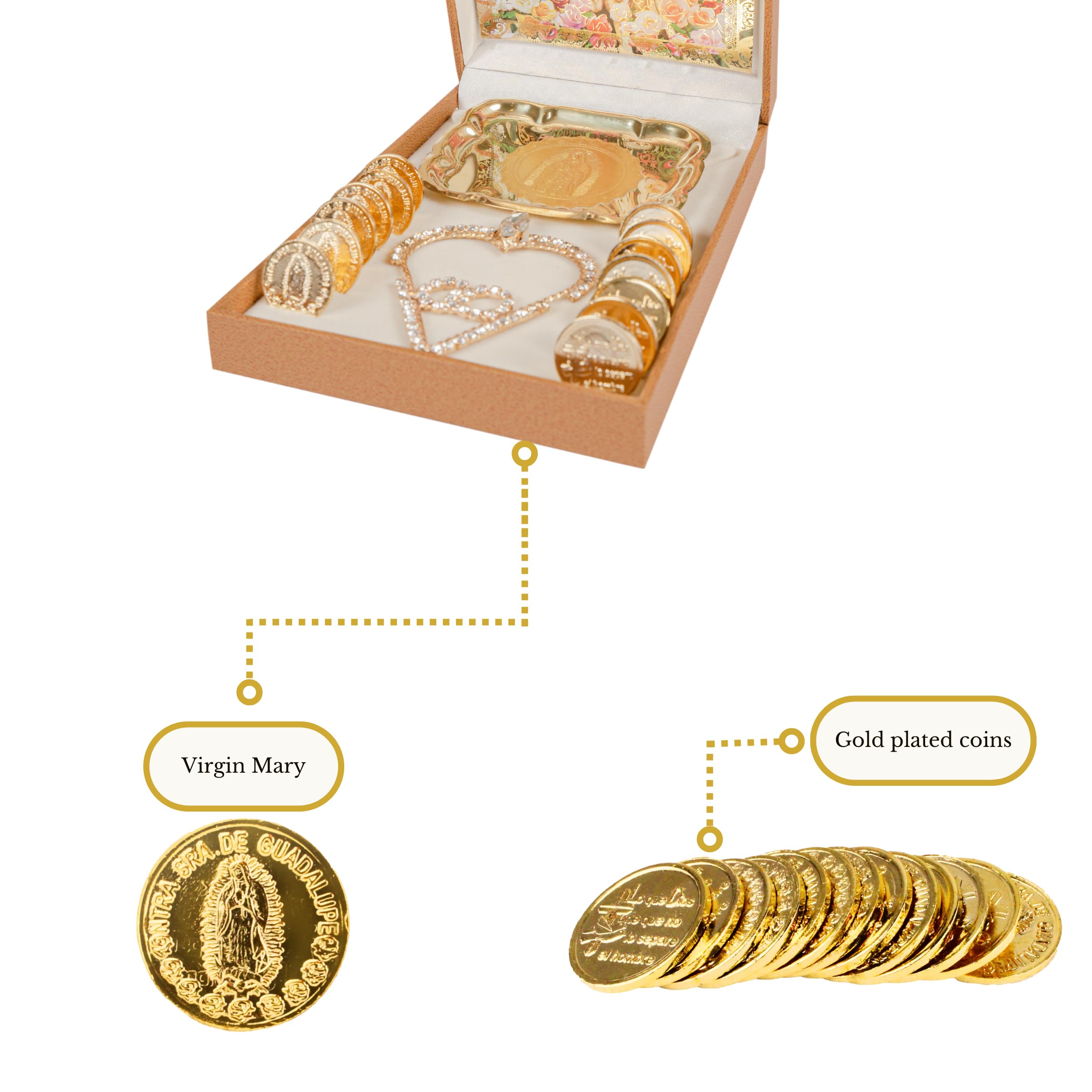 Nuestra Fe Wedding Arras - Premium Brown Catholic Arras de Boda 13 Coins Set with Decorative Box