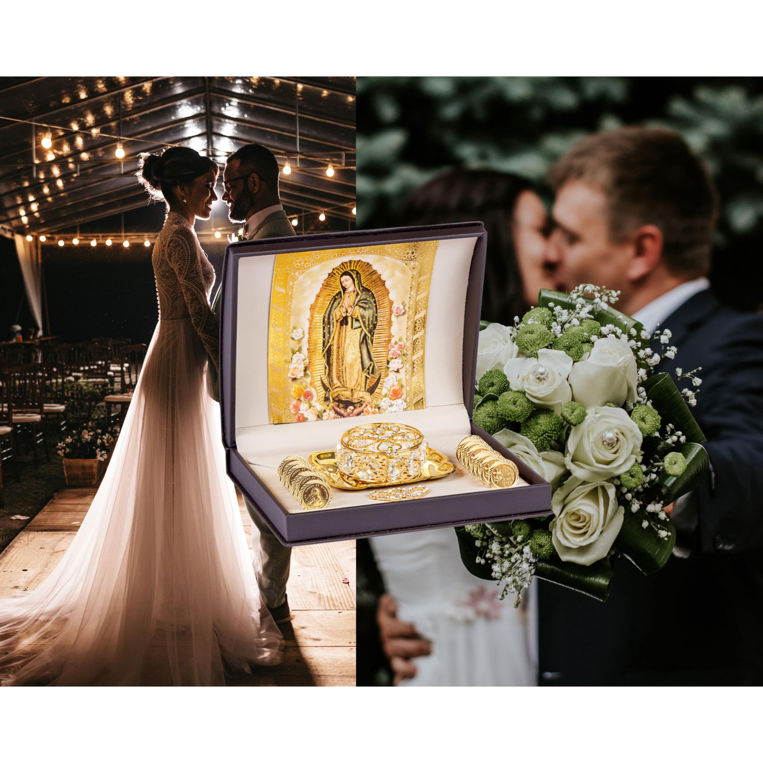 Nuestra Fe 14k Gold Plated Wedding Arras - Arras para boda catolica with our virgen of Guadalupe in a premium gift box m