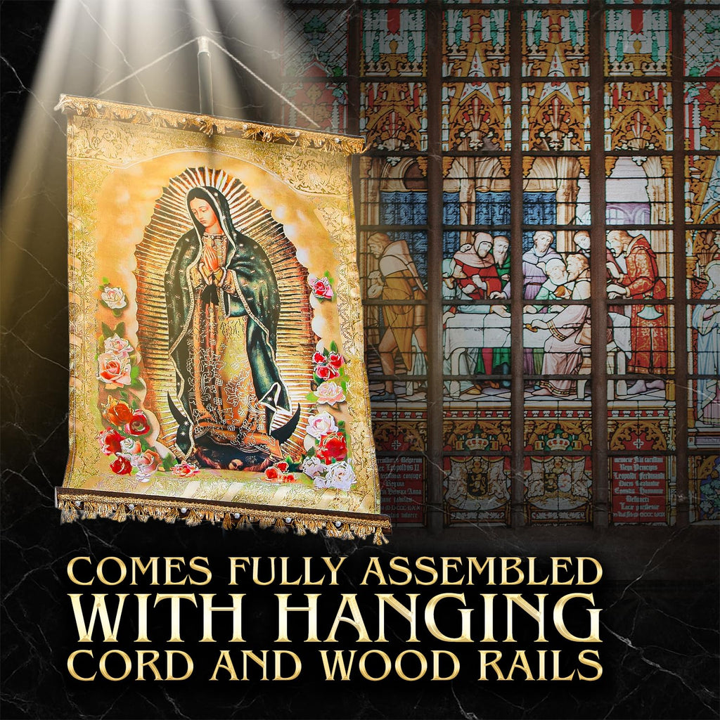 Banner Virgen de Guadalupe - San Miguel Arcangel - Catholic Wall Art - Arcangel Miguel - Virgin Mary Wall Art - Cuadro d