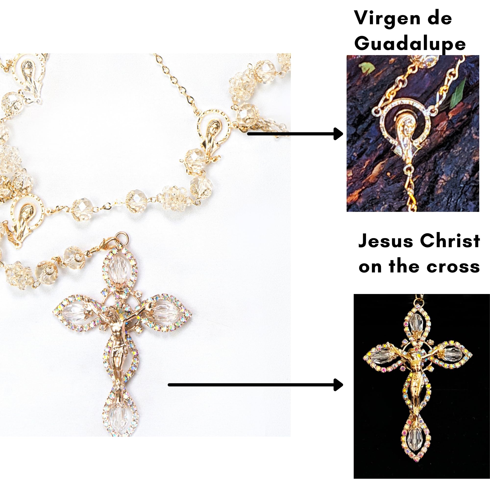 Gold Plated Deluxe Lazo para boda - Wedding lasso crystal with Jesus christ and virgen de guadalupe - Lazos de bodas de 
