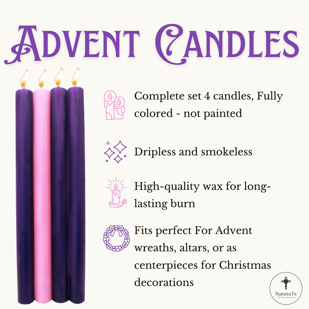 Advent Candles set of 4 Handmade in Mexico - Advent wreath candles - Velas de adviento - velas para corona de adviento c