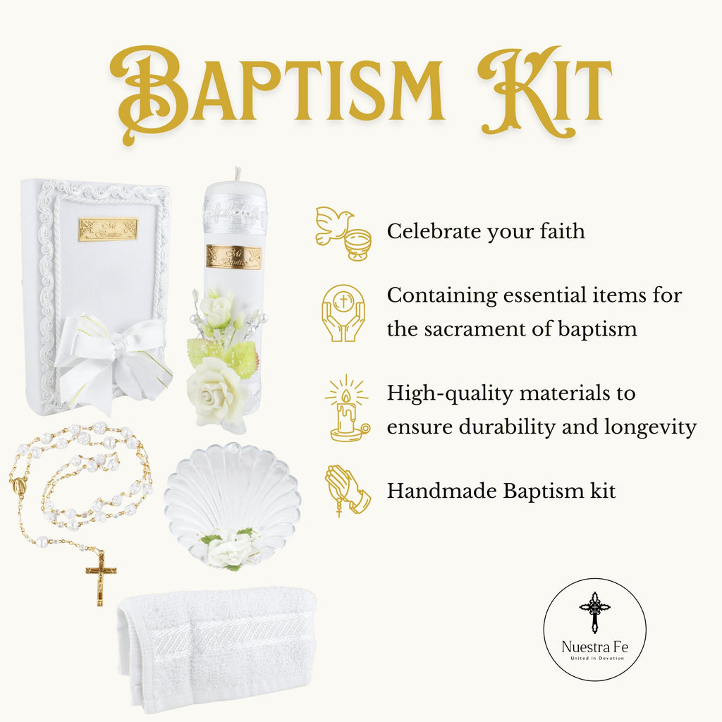 5 Pcs White Baptism candle set for girls and boys  - Velas para bautizo - vela de bautizo - catholic baptism candle - ba