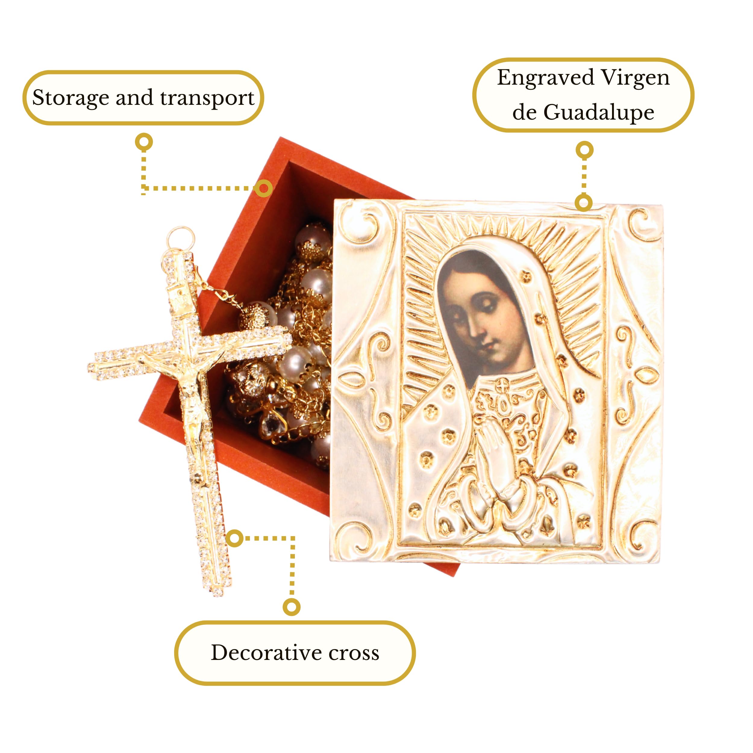 Nuestra Fe Wedding Lazo - Premium Pearl Beaded Lazo para Boda Catolica with Jesus and Virgen de Guadalupe Medallions