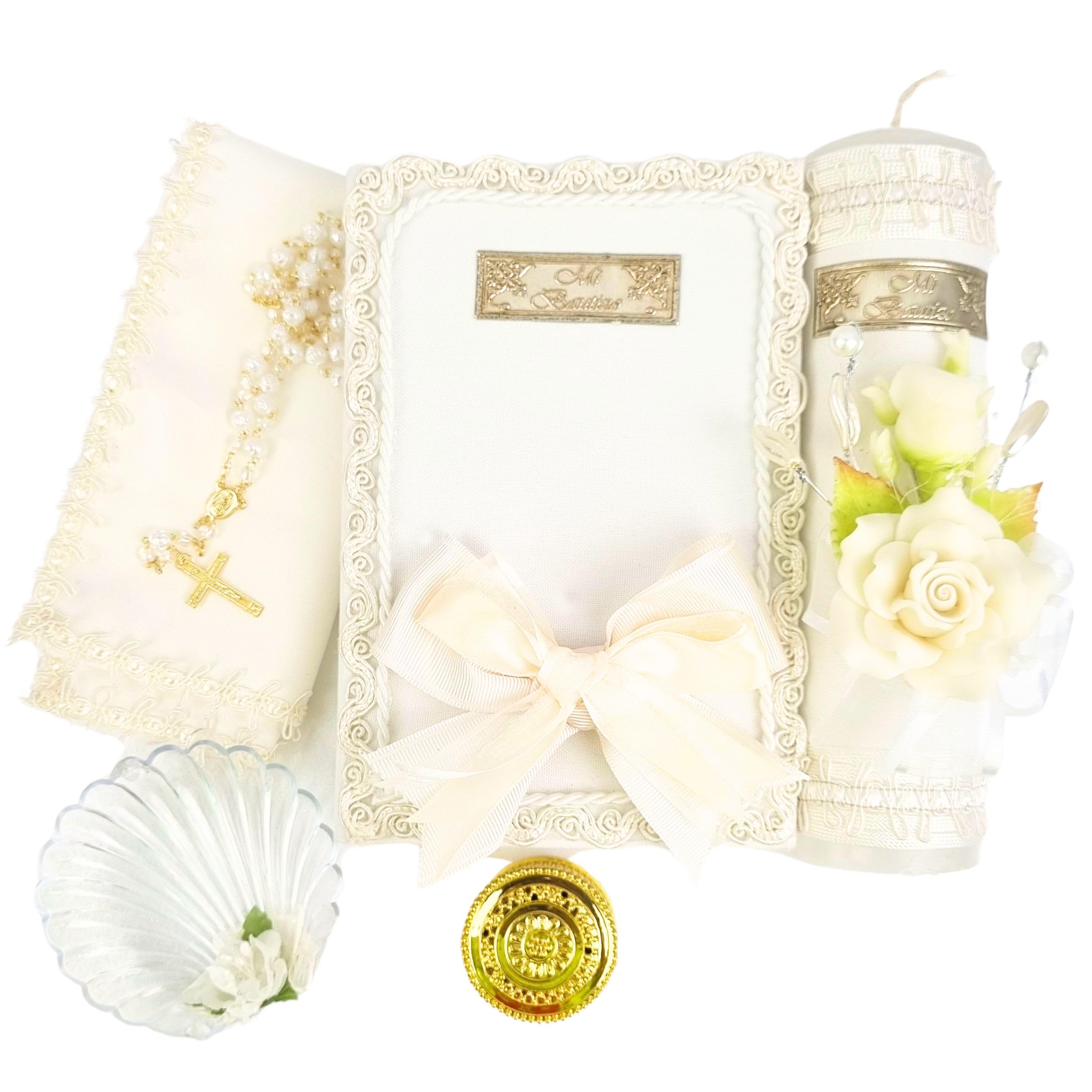 5 Pcs Ivory/Cream Baptism candle set  - Velas para bautizo - vela de bautizo - Catholic baptisms candle set - baptism ki