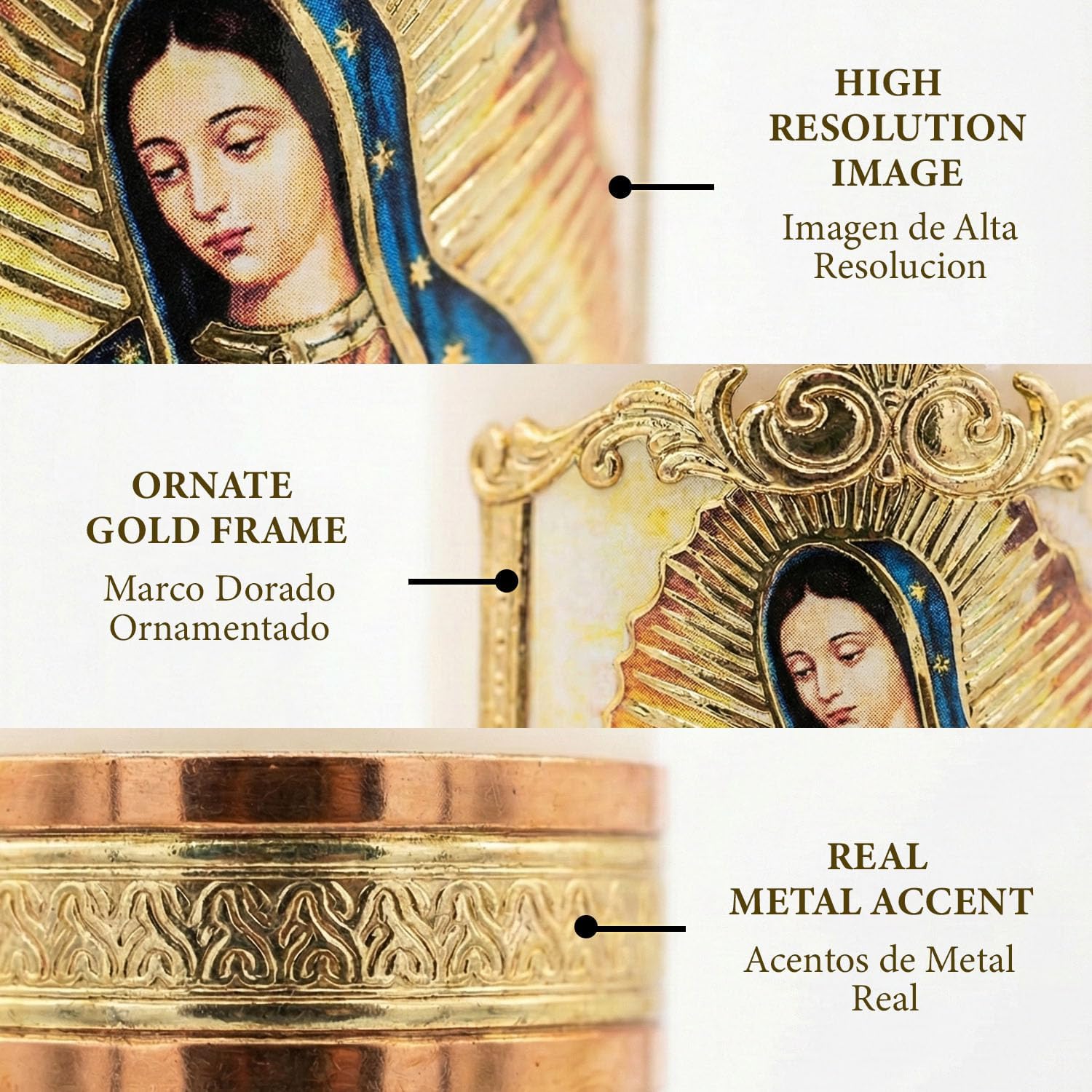 Virgen de Guadalupe Devotional Candle — Full-Body Gold Vela for Prayer & Altar
