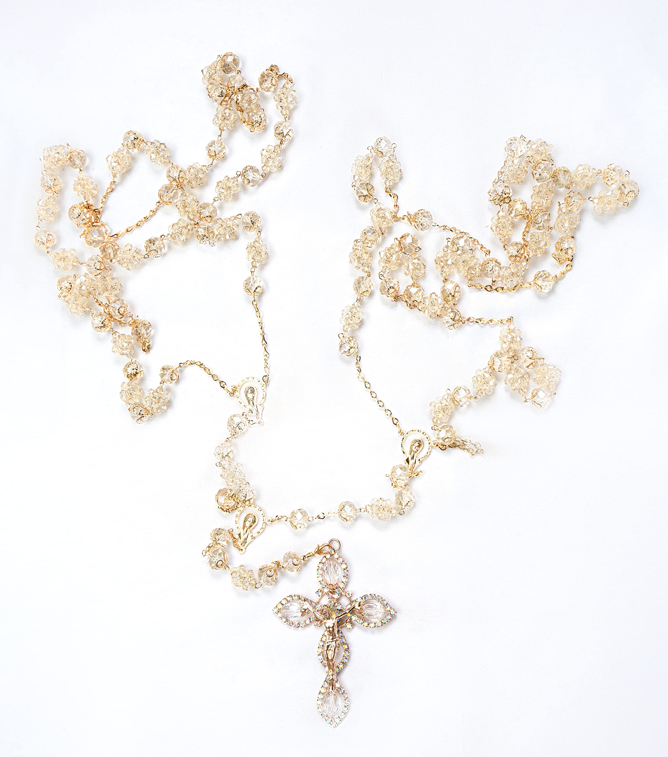 Gold Plated Deluxe Lazo para boda - Wedding lasso crystal with Jesus christ and virgen de guadalupe - Lazos de bodas de 
