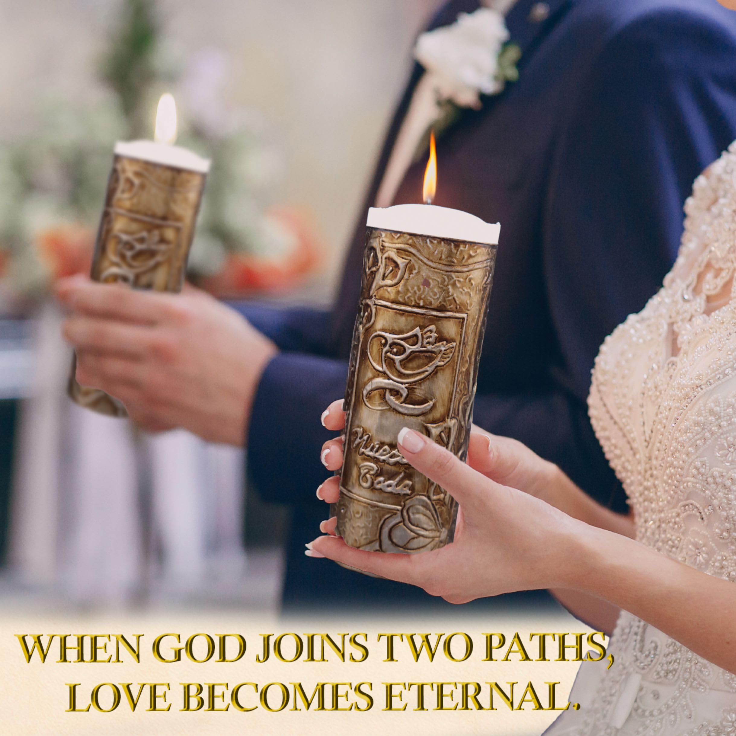 Nuestra Fe unity candles for wedding ceremony set - wedding unity candle set - burlap unity candle - velas para boda - r