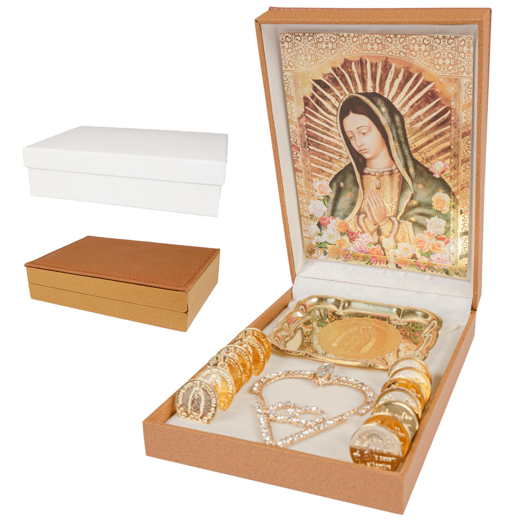 Nuestra Fe Wedding Arras - Premium Brown Catholic Arras de Boda 13 Coins Set with Decorative Box