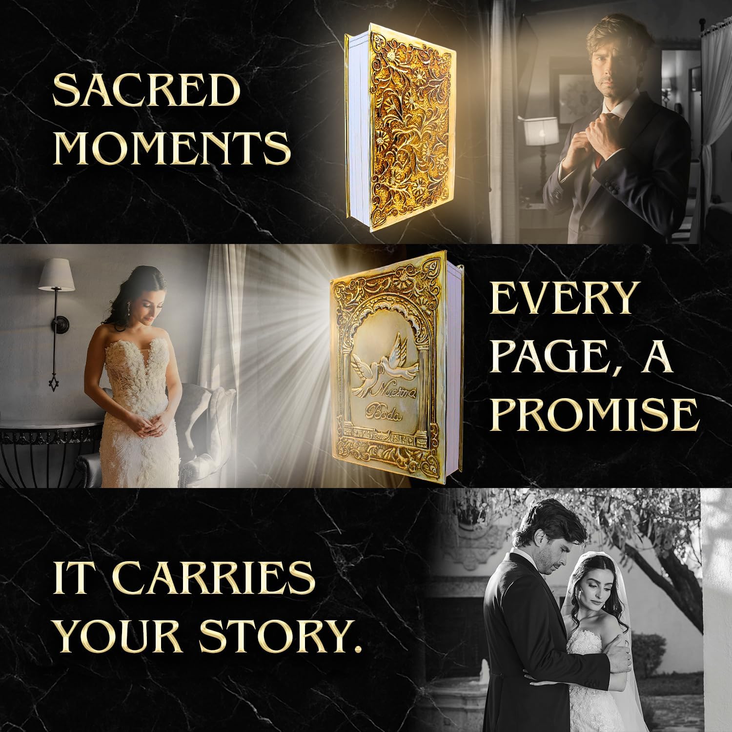 Catholic Wedding Bible — Metallic Gold Cover with Virgen de Guadalupe | Biblia de Boda