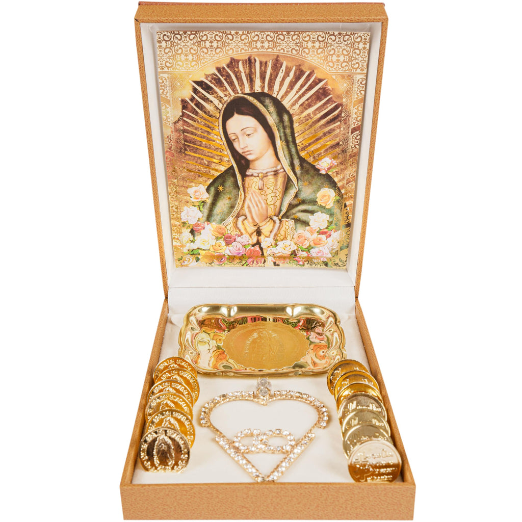 Nuestra Fe Wedding Arras - Premium Brown Catholic Arras de Boda 13 Coins Set with Decorative Box