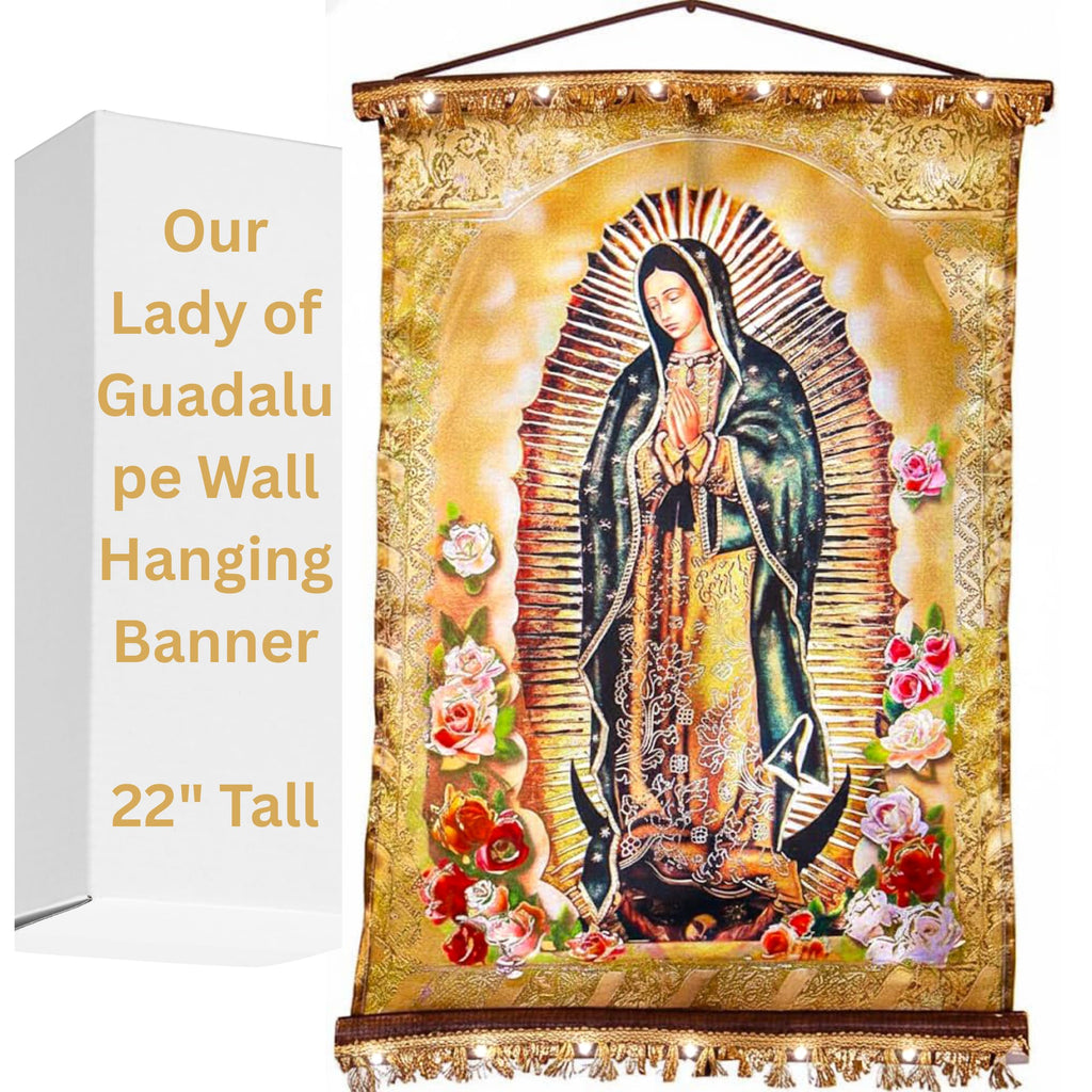 Banner Virgen de Guadalupe - San Miguel Arcangel - Catholic Wall Art - Arcangel Miguel - Virgin Mary Wall Art - Cuadro d