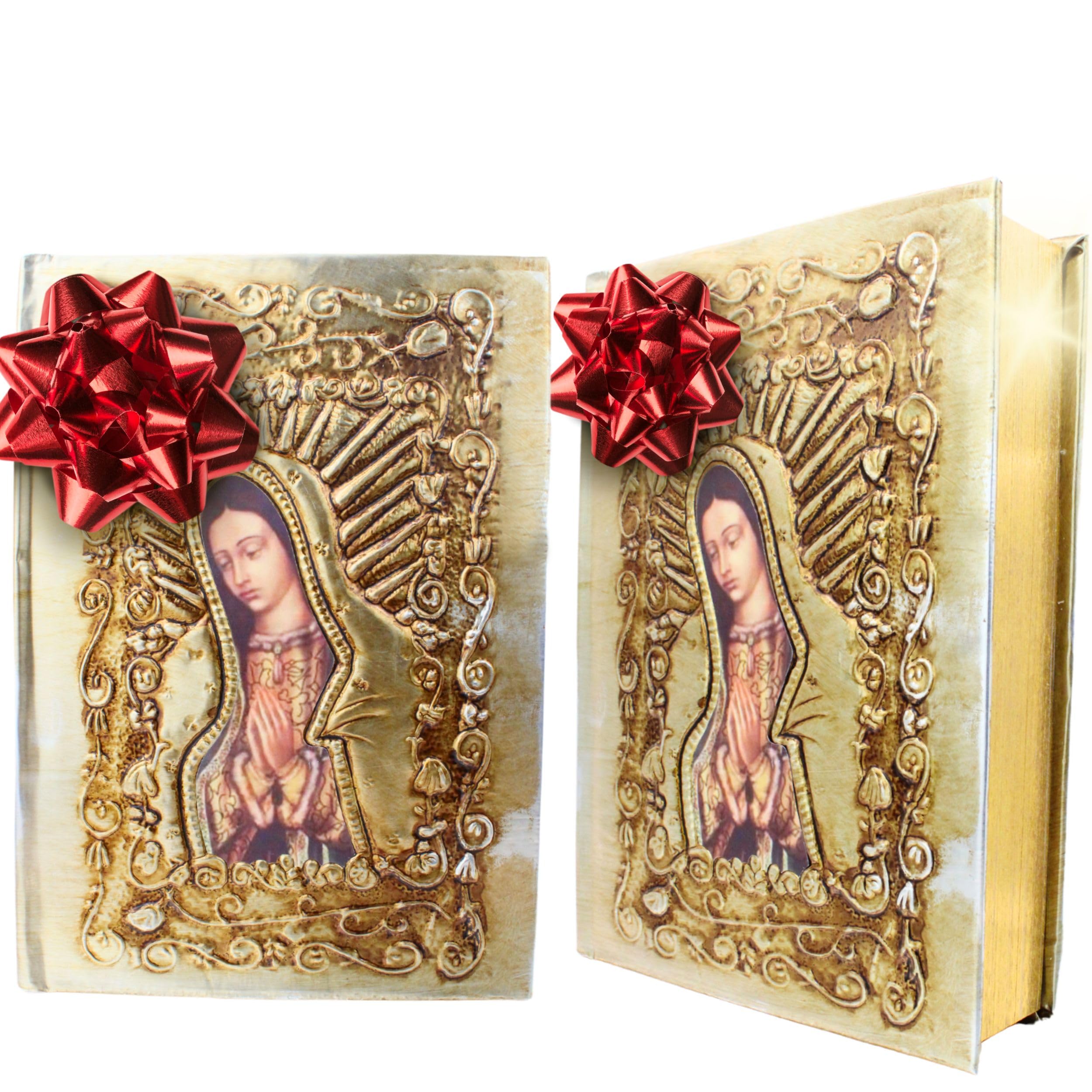 Catholic Spanish Bible with Metalic Cover of Our Virgen de Guadalupe Spanish Bible Large Print - Decorations for Catholi