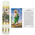 Nuestra Fe devotional prayer candle — Veladora religiosa de San Judas Tadeo para oración y altar