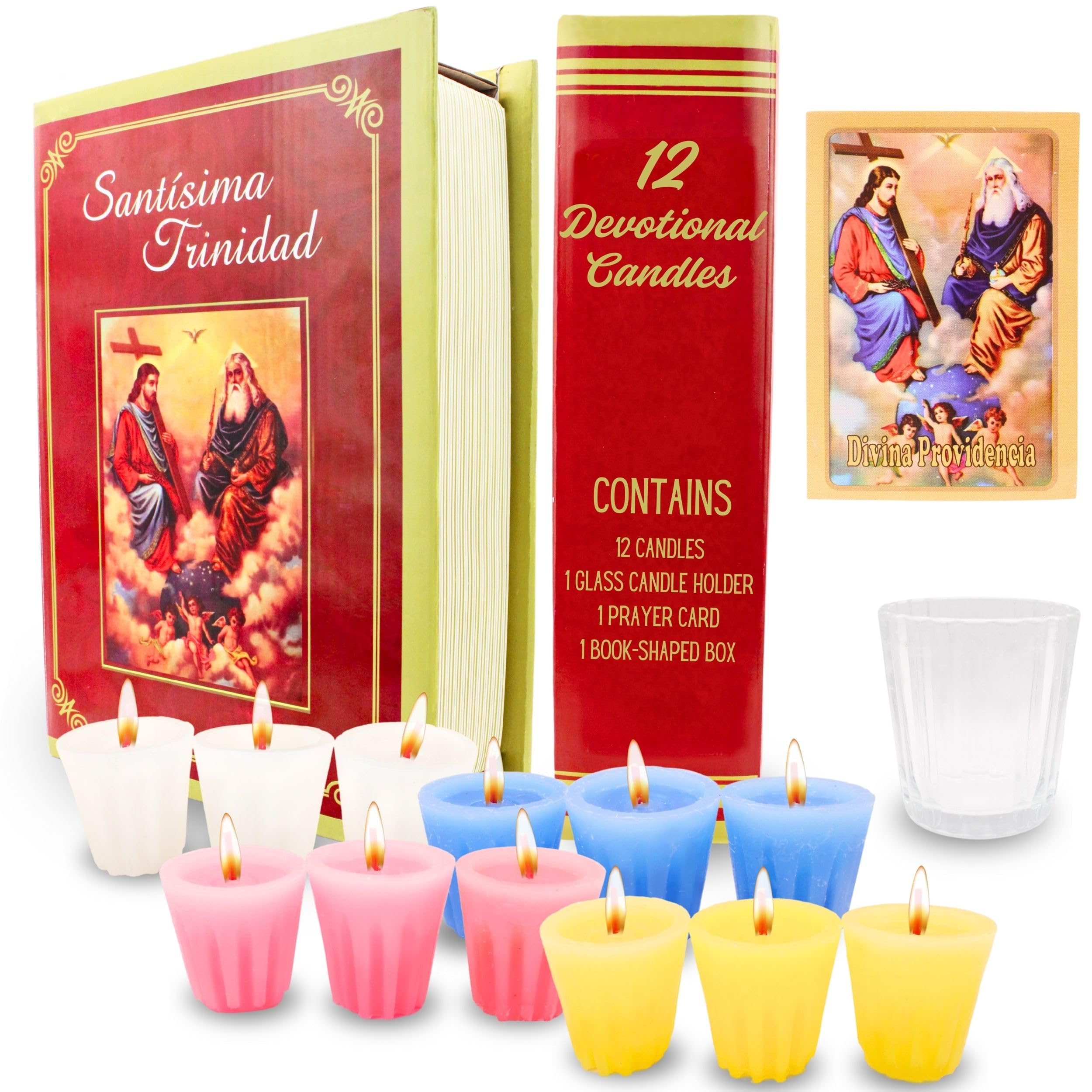 12 pack Devotional candles in a prayer box - Las 12 Velas de la divina providencia catolica - velas para posadas - velas