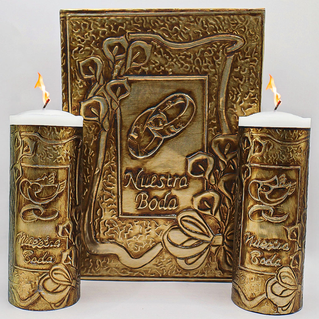 Nuestra Fe unity candles for wedding ceremony set - wedding unity candle set - burlap unity candle - velas para boda - r