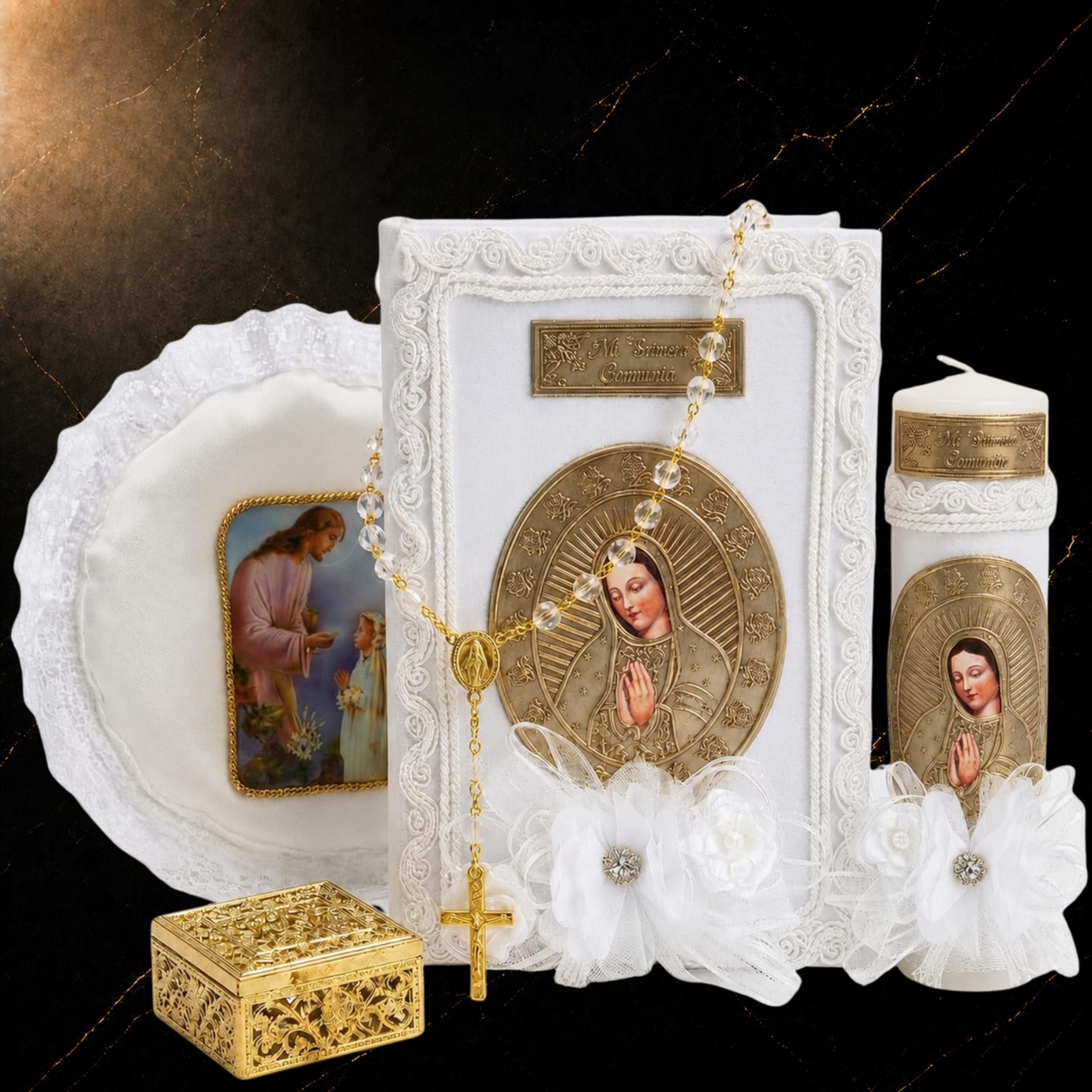 First Communion Set for Girls — Spanish Bible, Vela & Rosary | Primera Comunión Niña