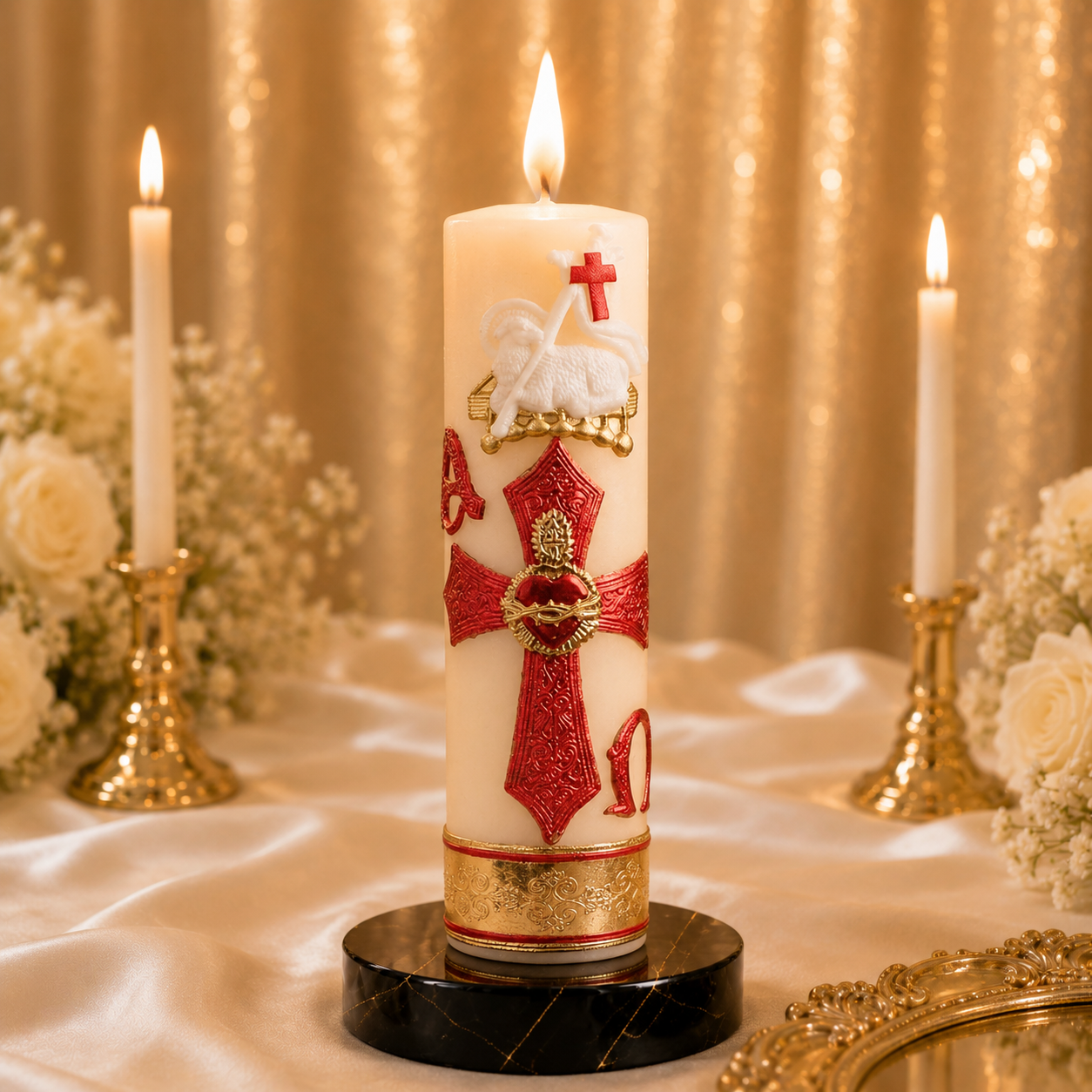 8-inch Easter candle - Cirio Pascual de 8 pulgadas de alto — Vela de oración católica | Vela Religiosa Pascual de 3 colores