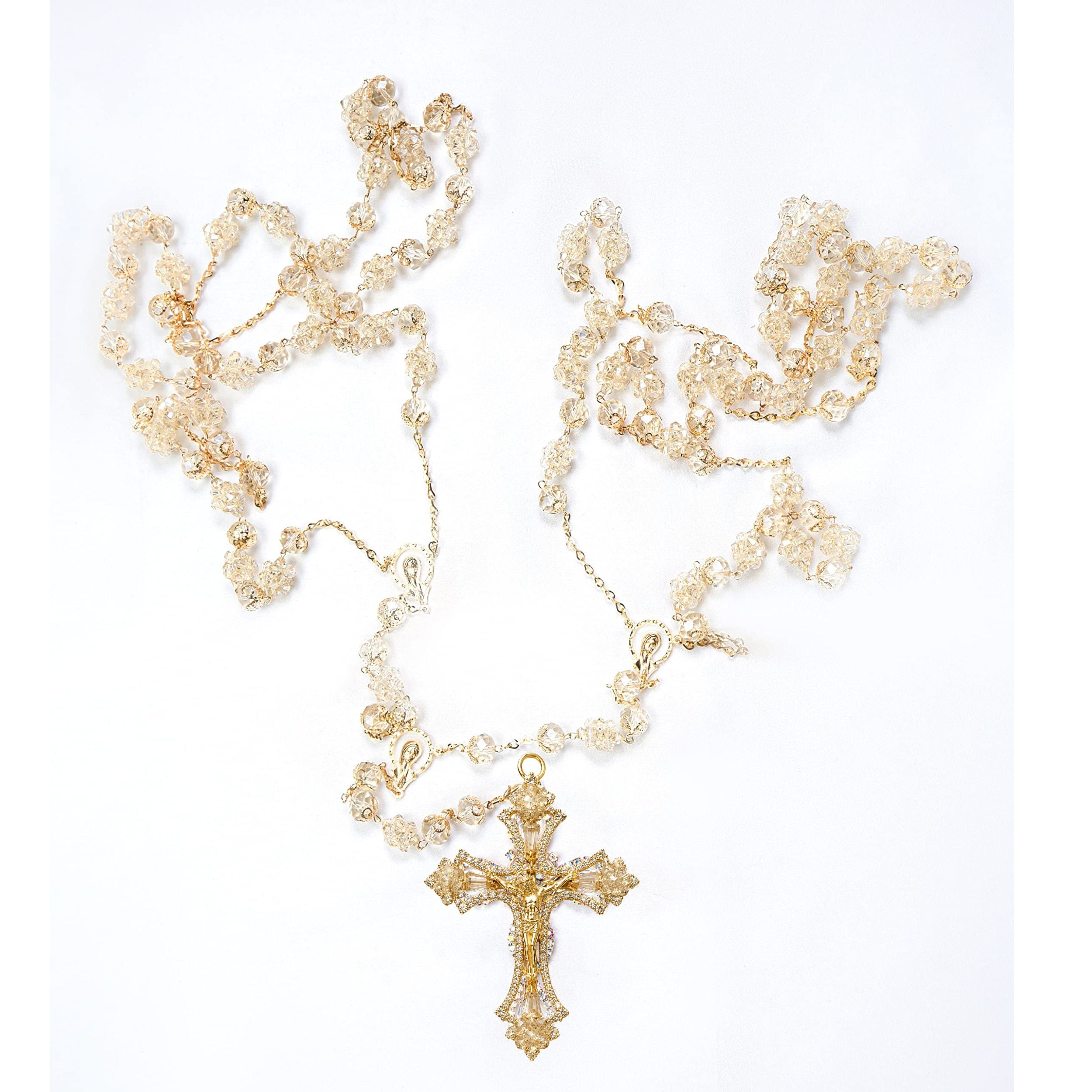 Lazo de Boda de Cristal Bañado en Oro — Jesús y Guadalupe en Caja de Regalo | Lazo para Boda