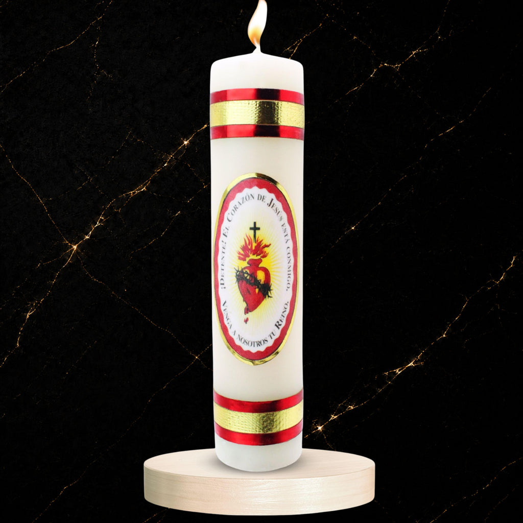 Devotional Prayer Candle Sacred Heart of Jesus — Veladora Religiosa Catolica para Oración y Altar